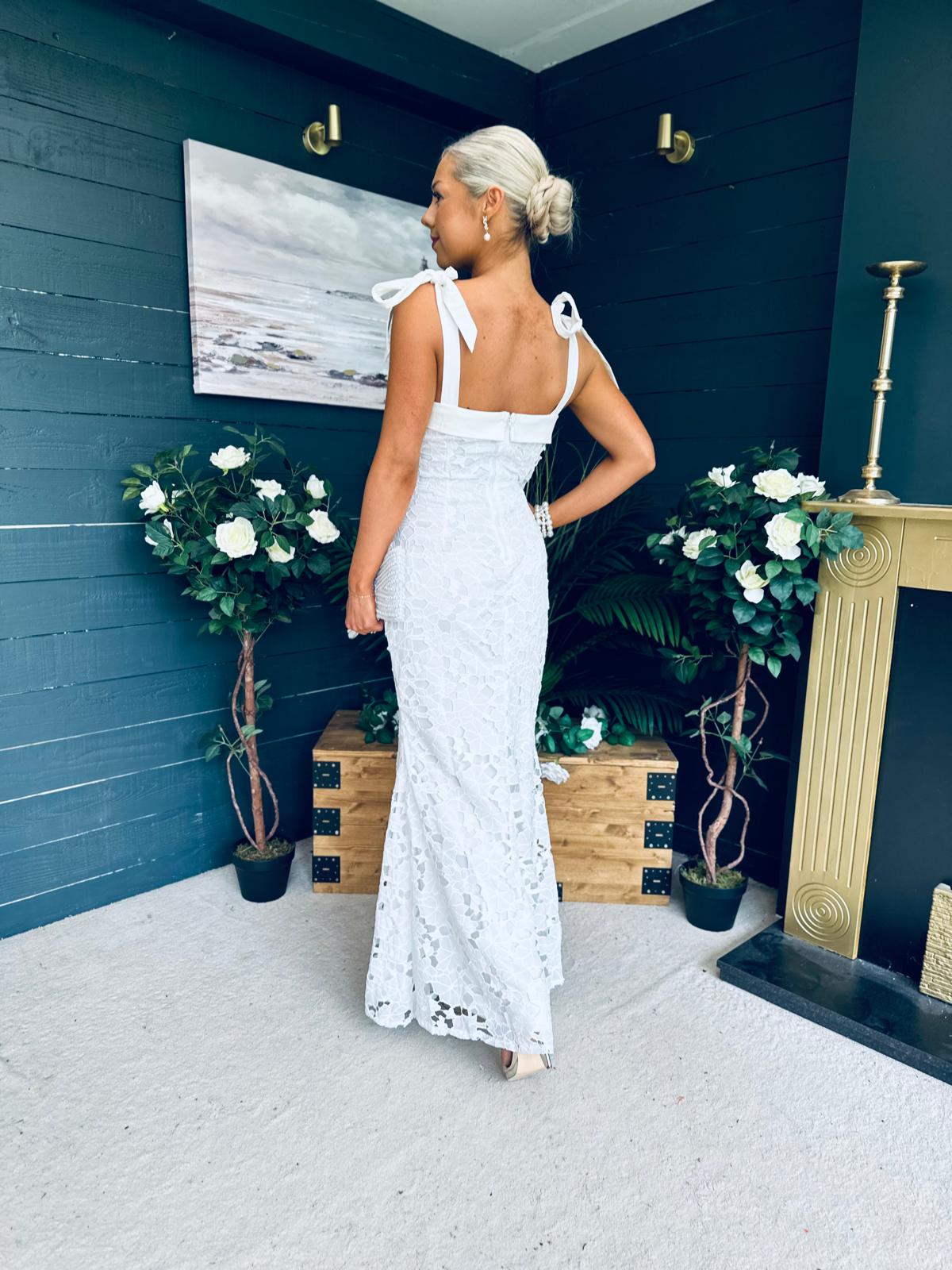 Seana Crochet Occasion Maxi Dress White
