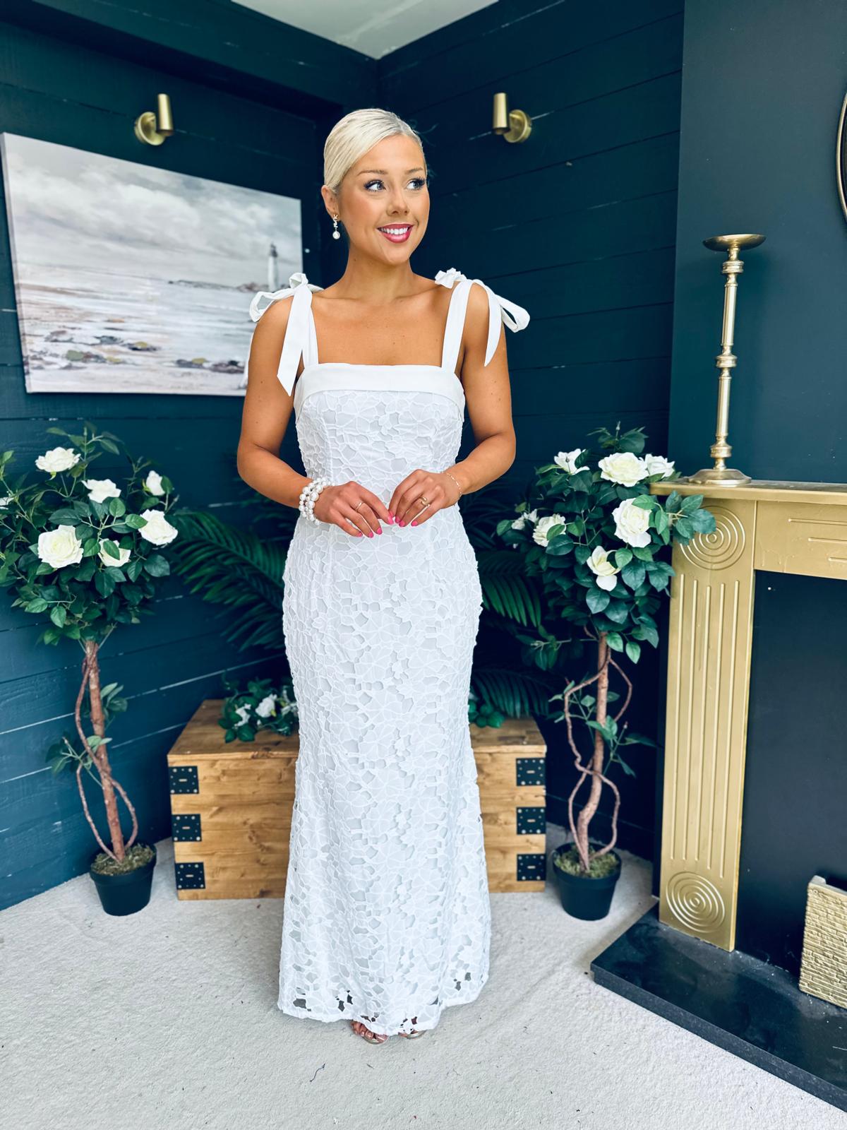 Seana Crochet Occasion Maxi Dress White