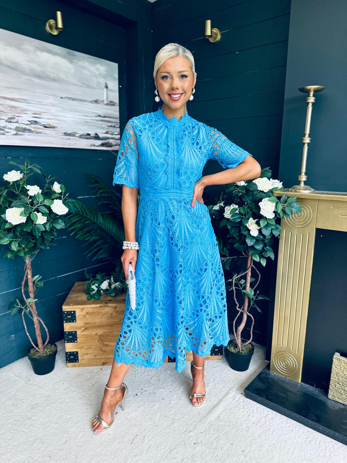 Ciava Crochet Detail Occasion Dress Blue
