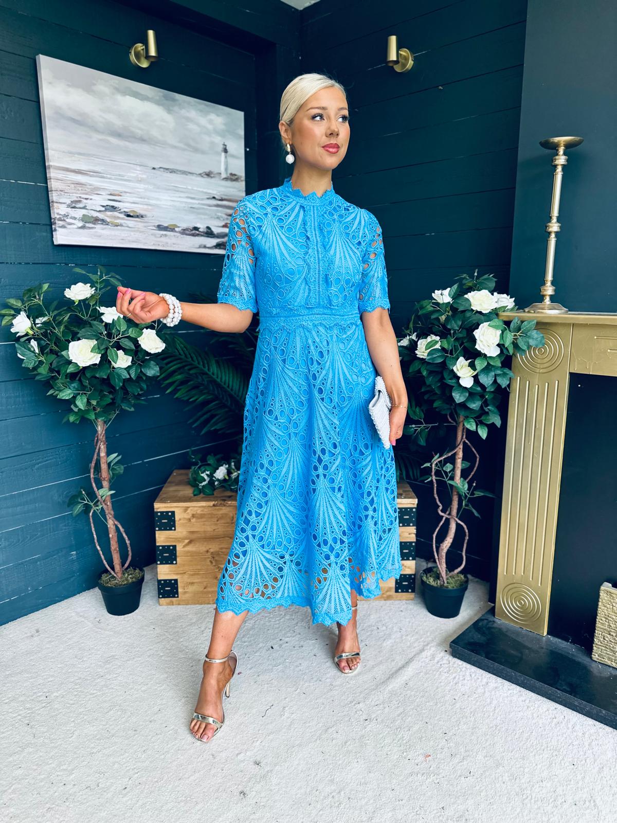 Ciava Crochet Detail Occasion Dress Blue
