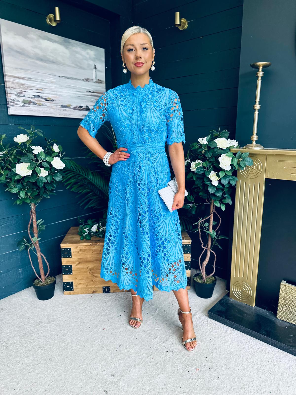 Ciava Crochet Detail Occasion Dress Blue