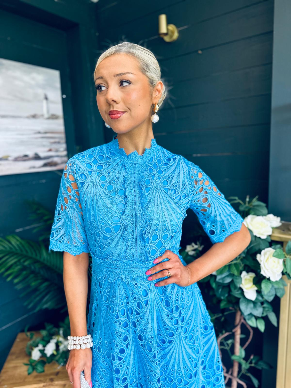 Ciava Crochet Detail Occasion Dress Blue