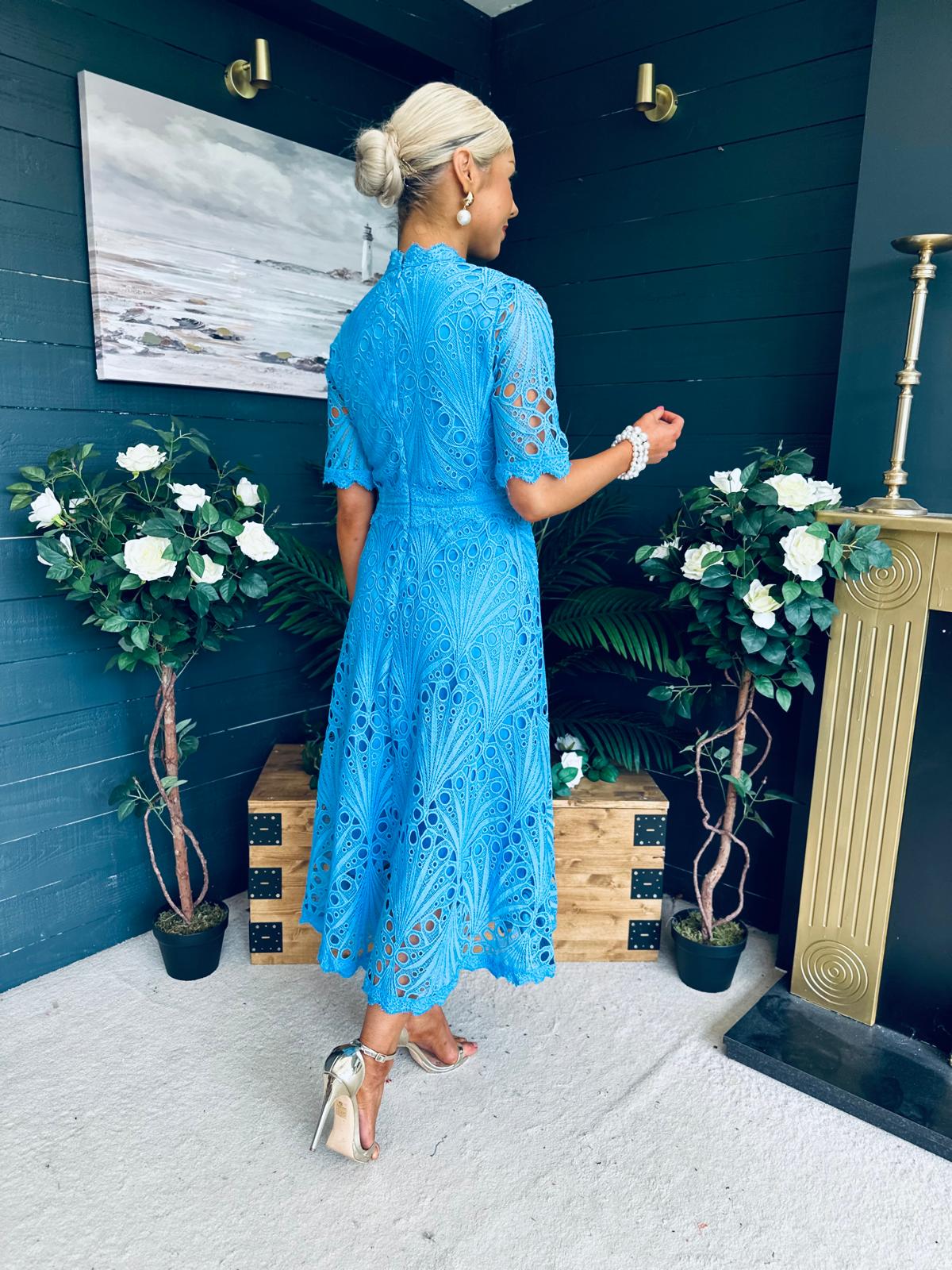 Ciava Crochet Detail Occasion Dress Blue