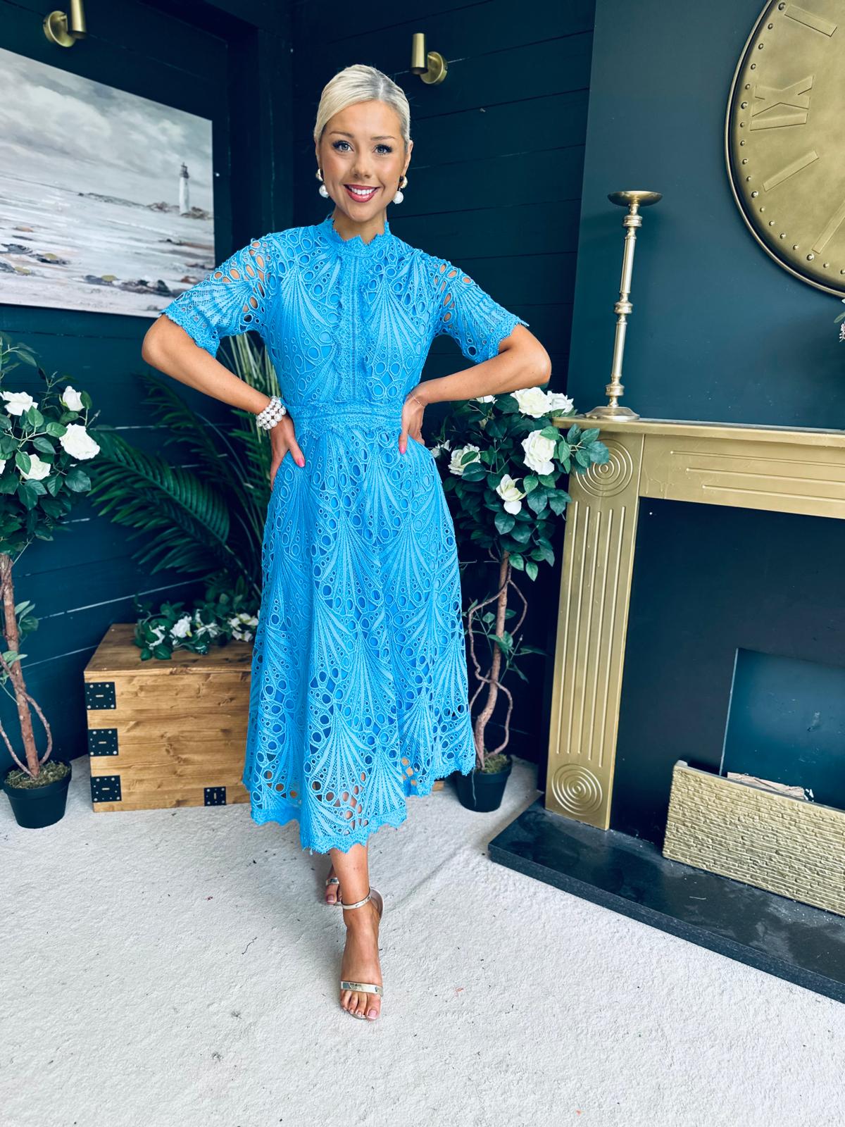Ciava Crochet Detail Occasion Dress Blue
