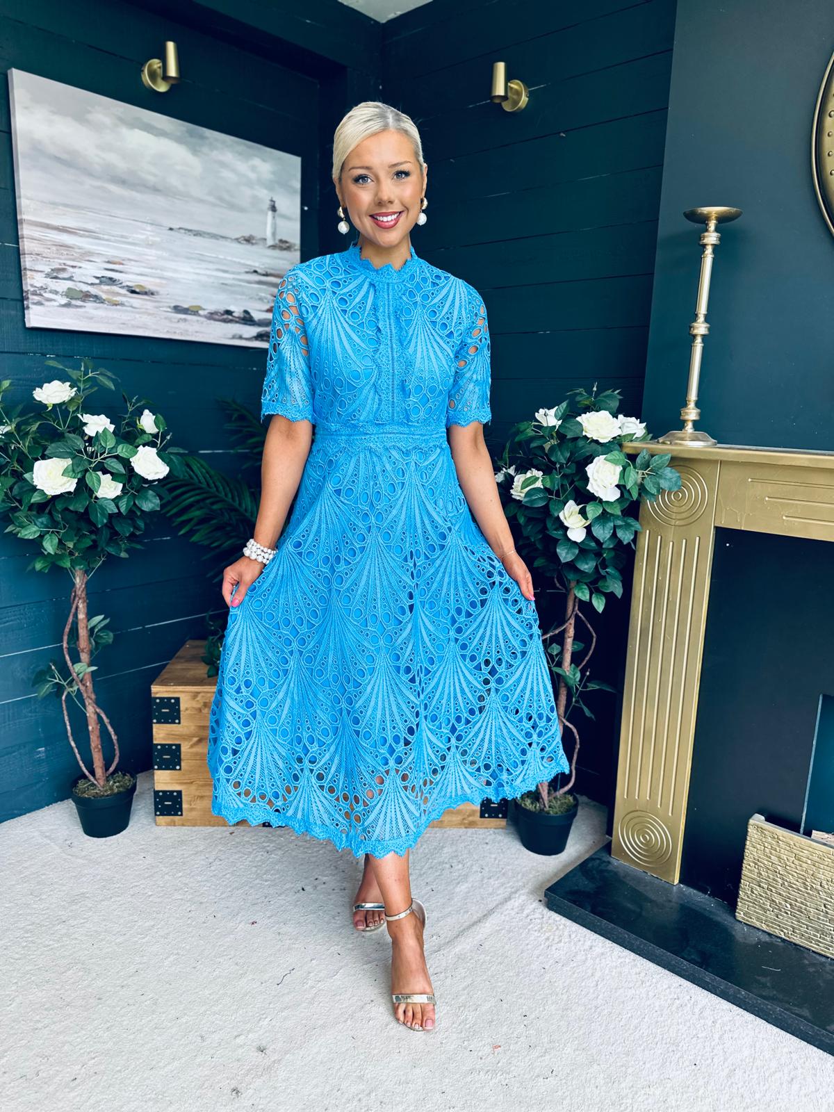 Ciava Crochet Detail Occasion Dress Blue
