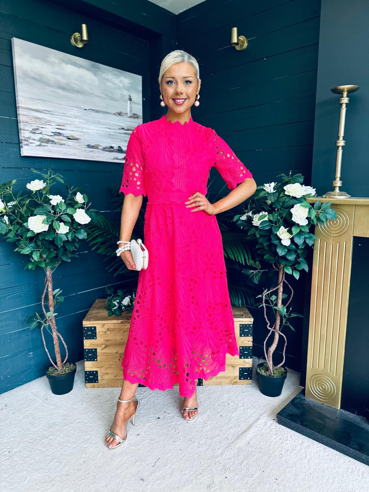 Ciava Crochet Detail Occasion Dress Fuchsia