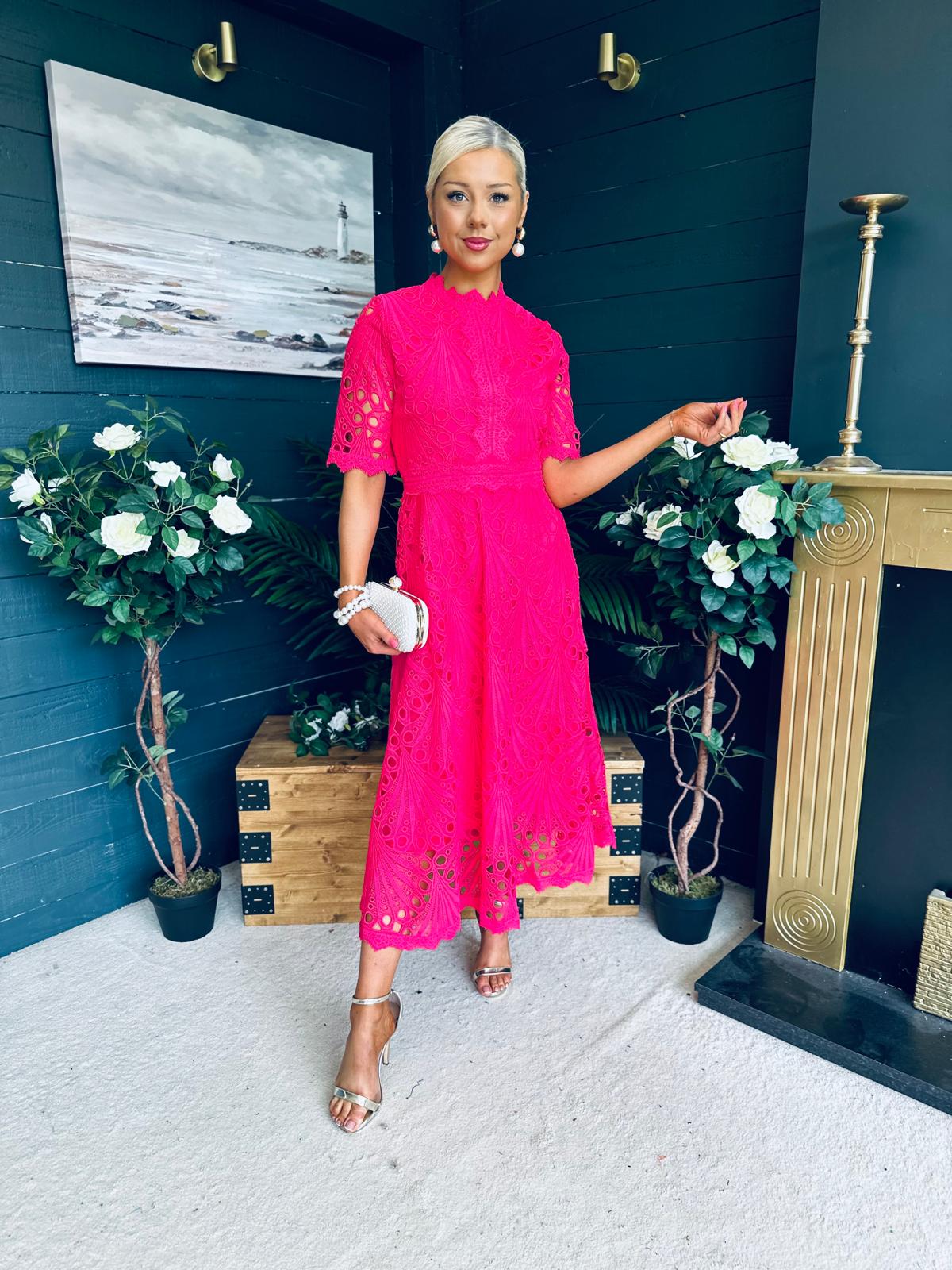 Ciava Crochet Detail Occasion Dress Fuchsia