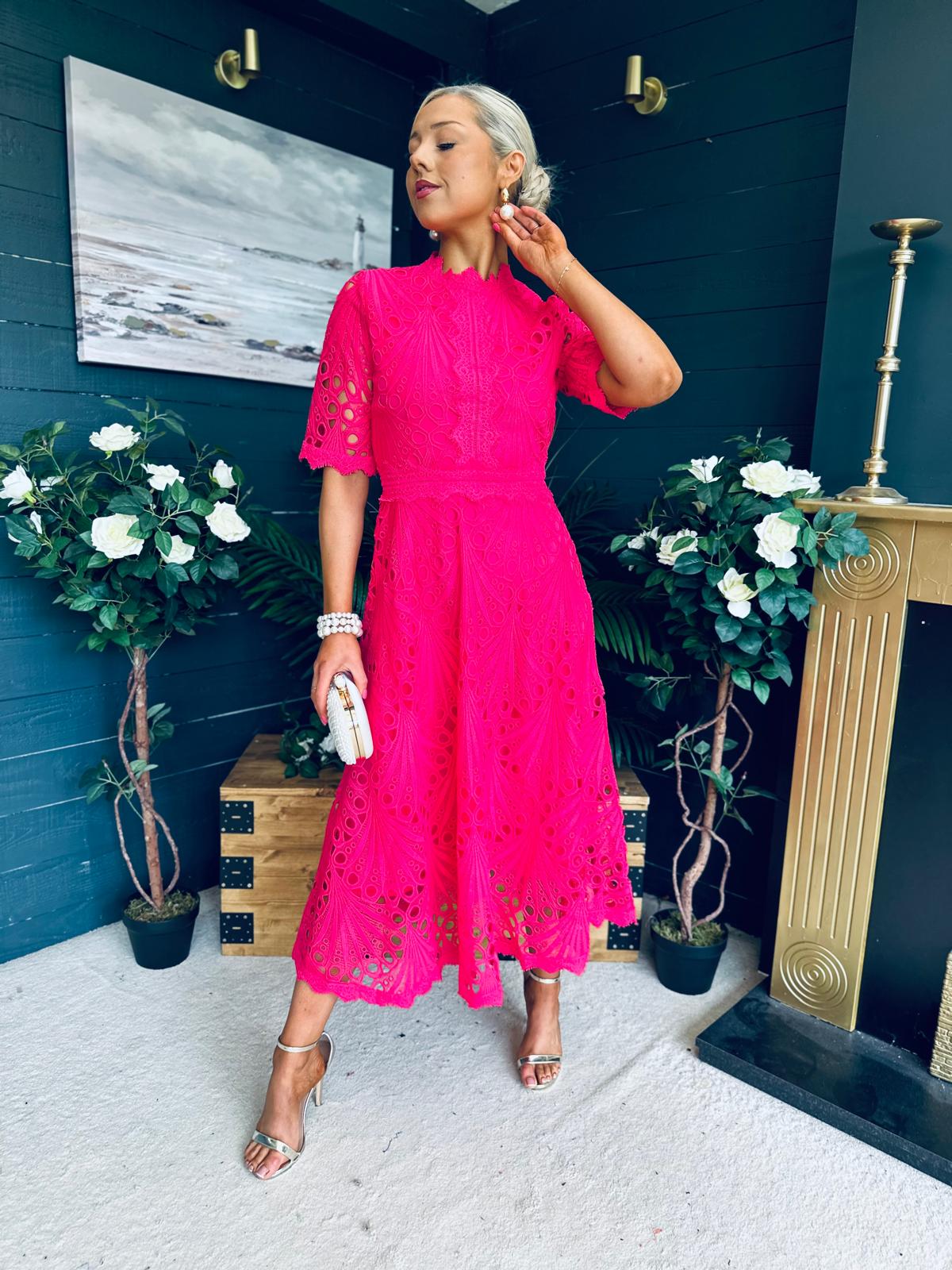 Ciava Crochet Detail Occasion Dress Fuchsia