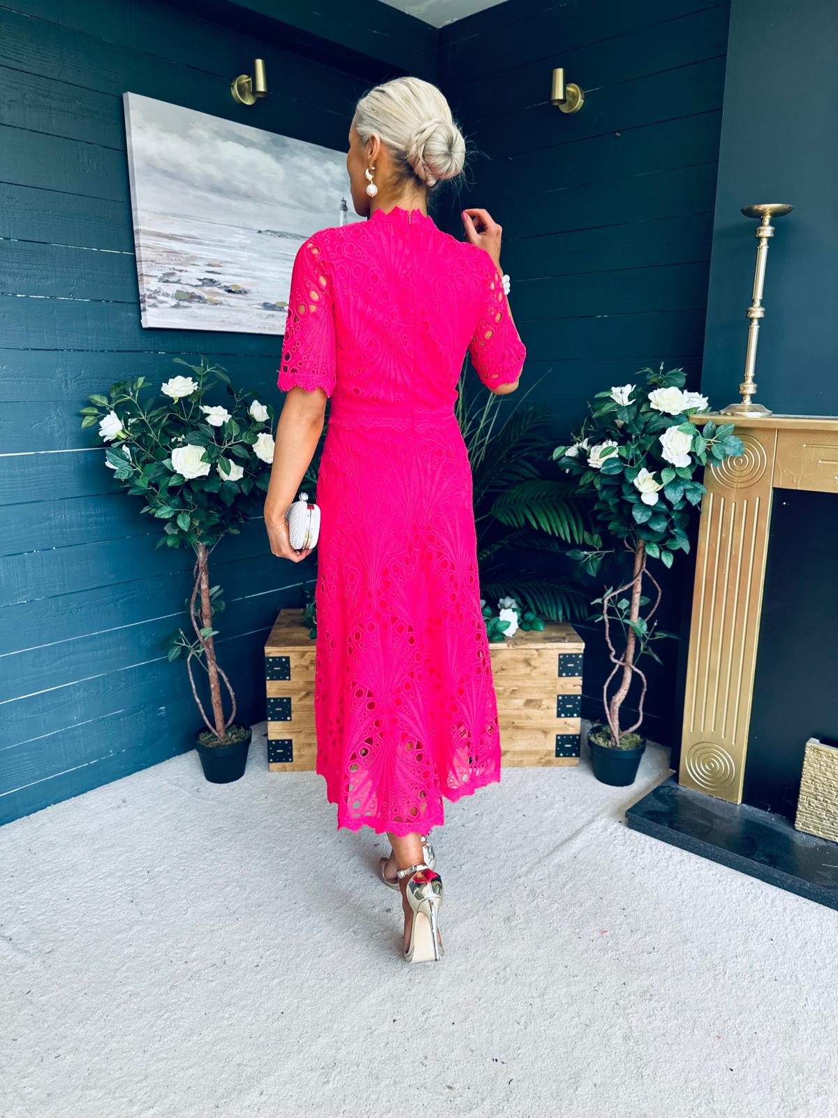 Ciava Crochet Detail Occasion Dress Fuchsia