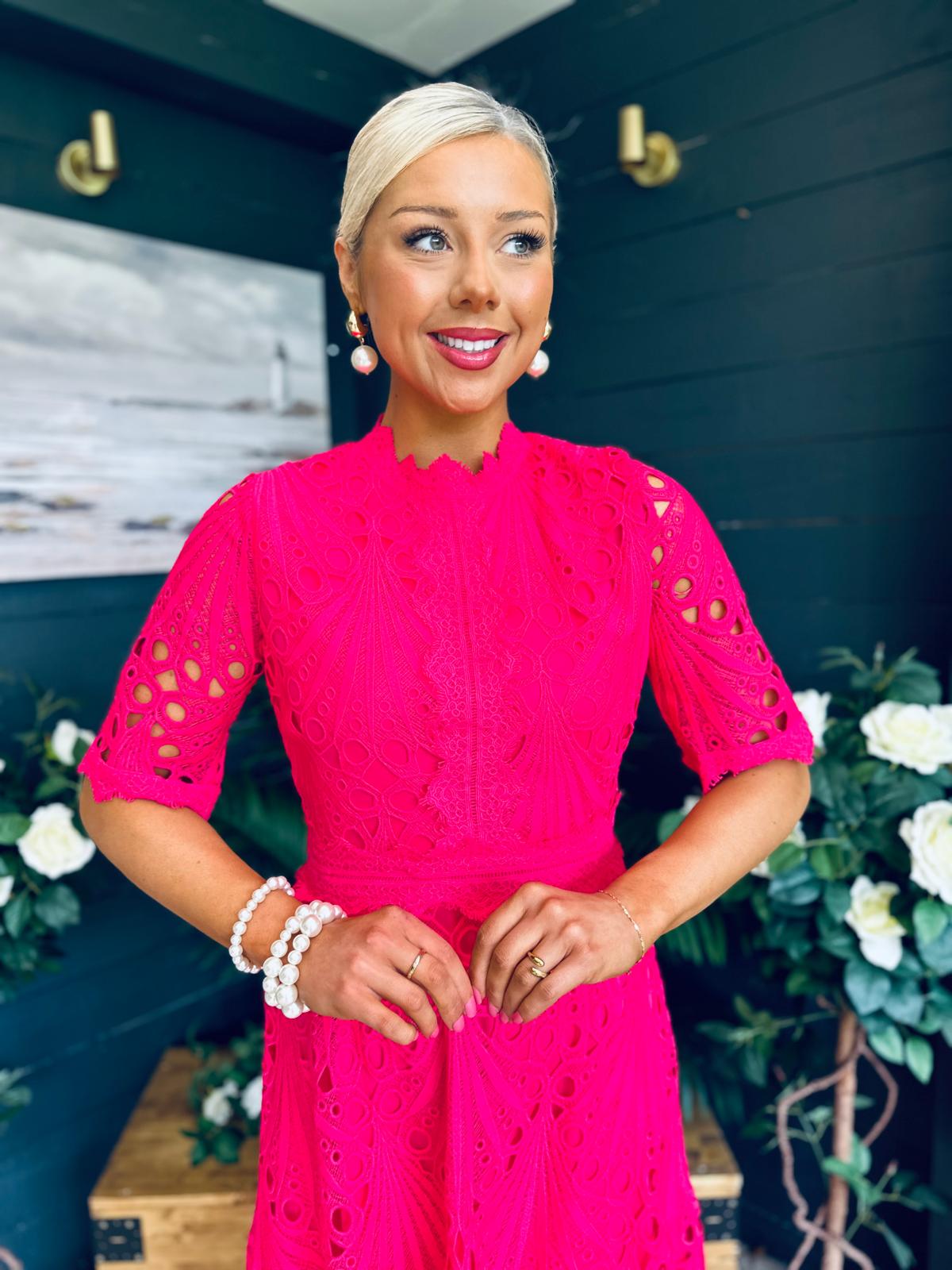 Ciava Crochet Detail Occasion Dress Fuchsia