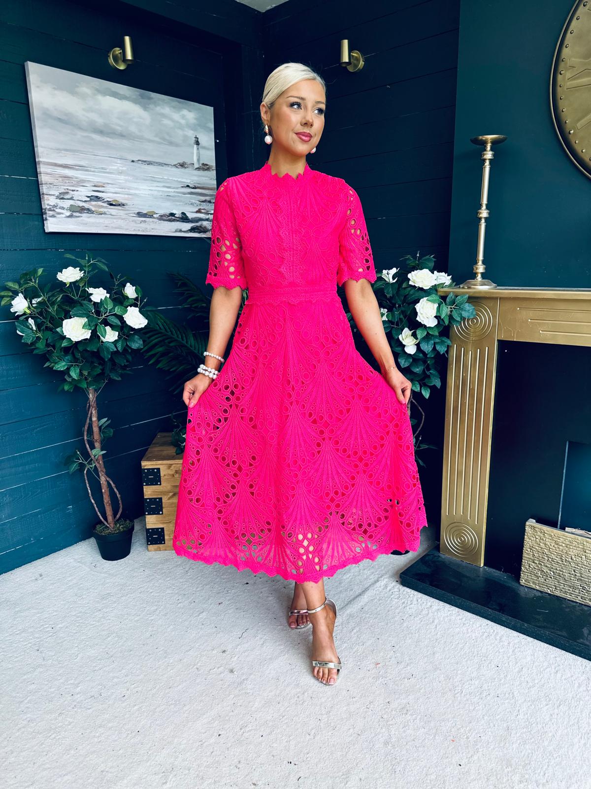 Ciava Crochet Detail Occasion Dress Fuchsia