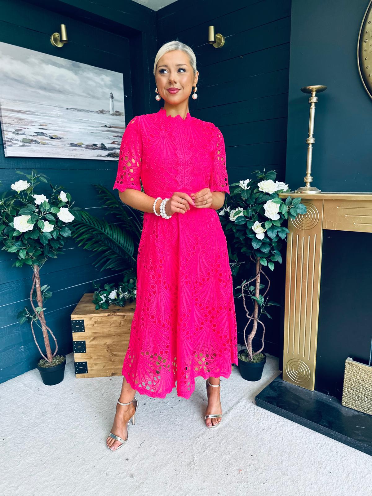 Ciava Crochet Detail Occasion Dress Fuchsia