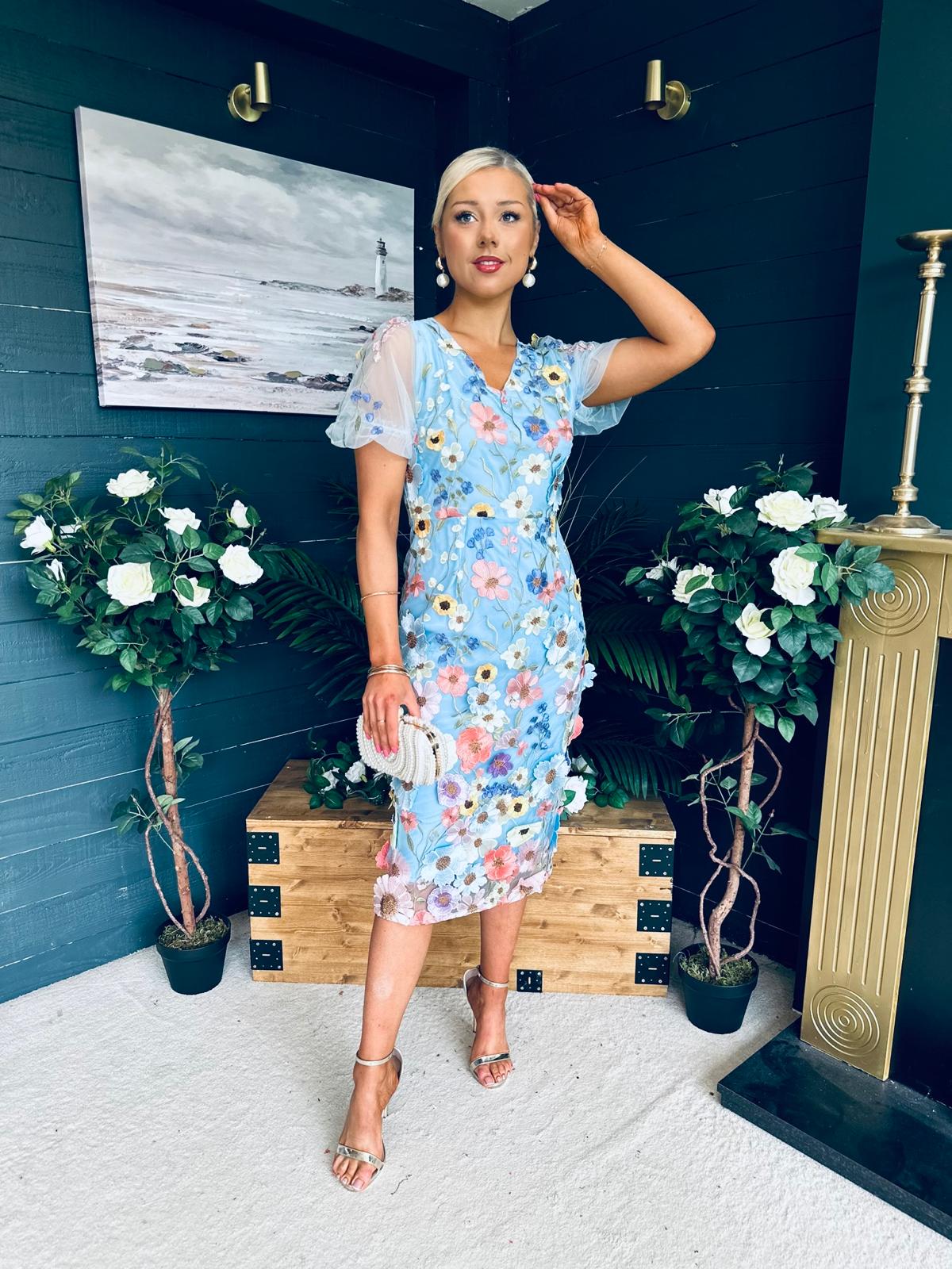 Mandy Embellished Occasion Dress Blue
