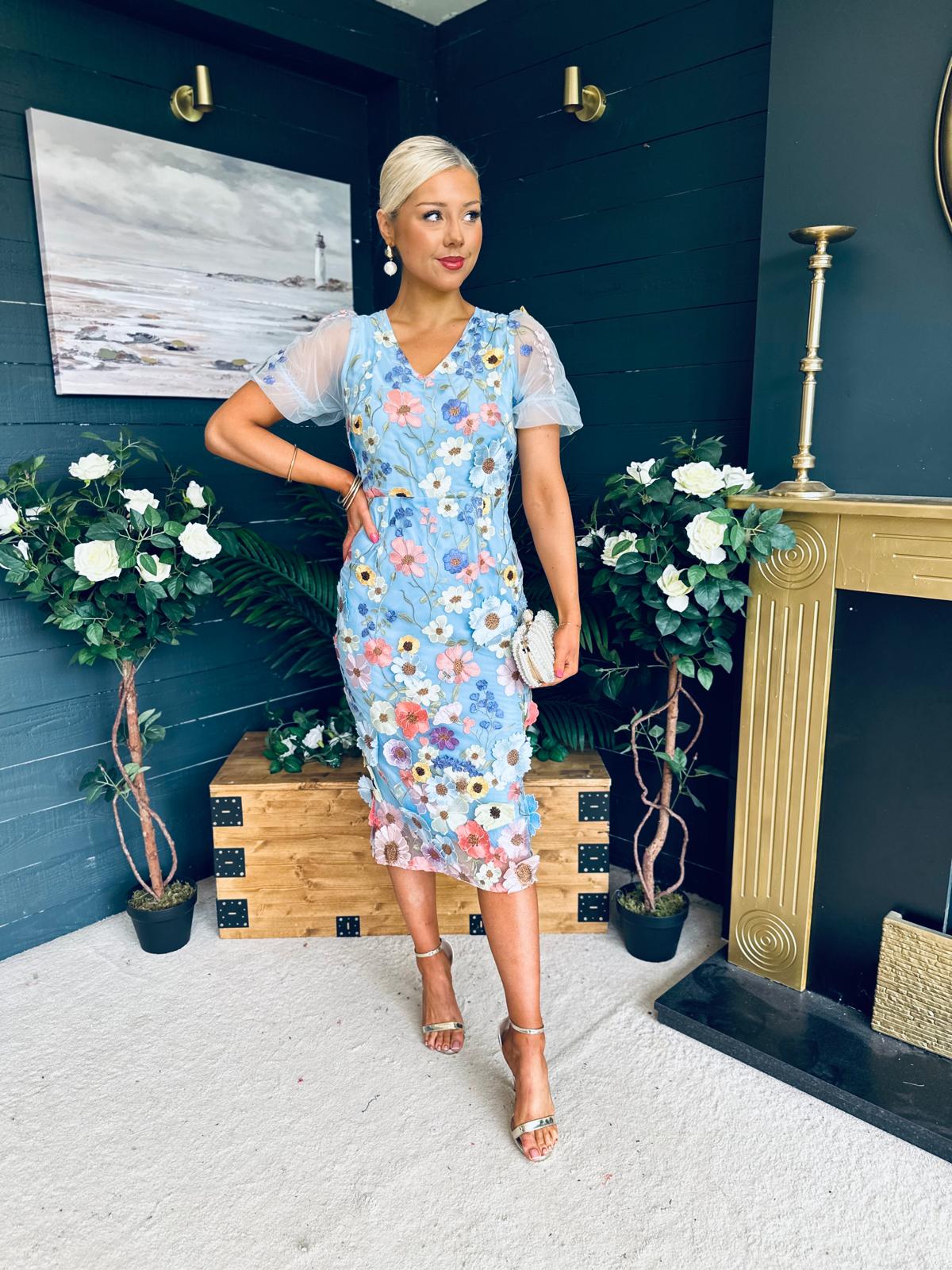 Mandy Embellished Occasion Dress Blue