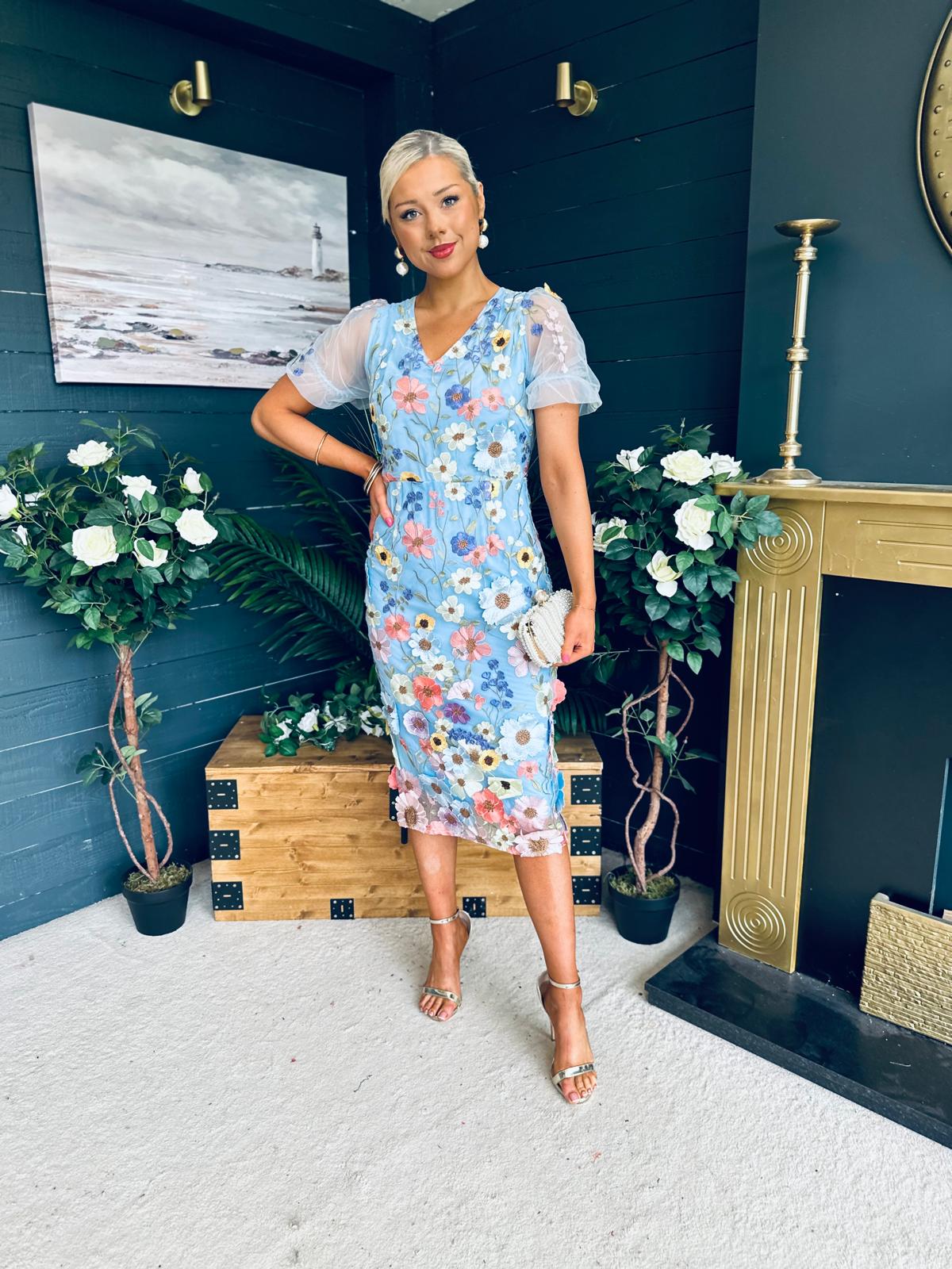 Mandy Embellished Occasion Dress Blue