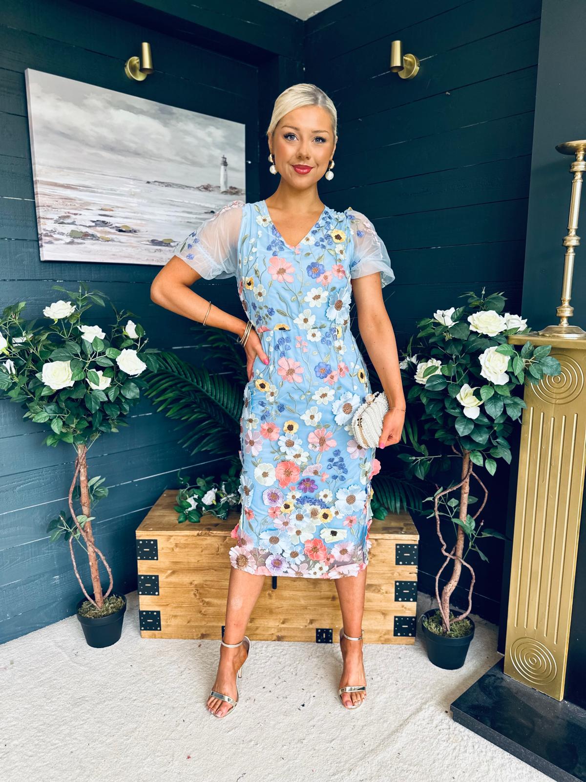 Mandy Embellished Occasion Dress Blue
