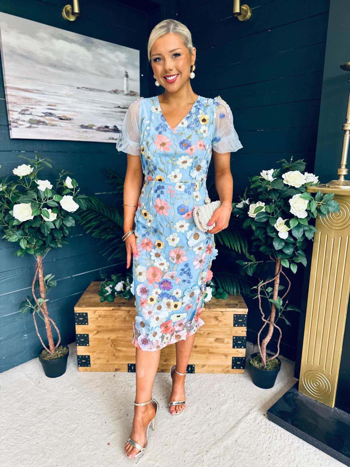 Mandy Embellished Occasion Dress Blue