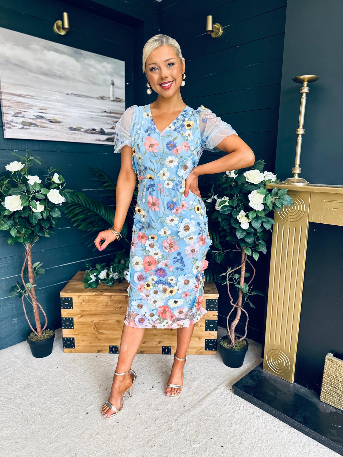 Mandy Embellished Occasion Dress Blue