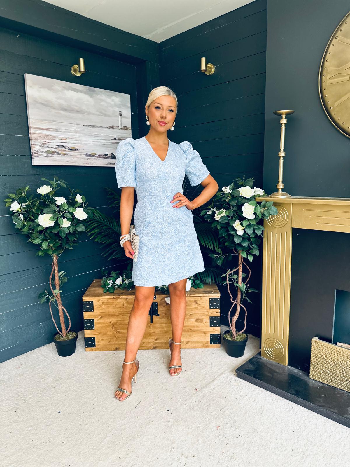 Alva Puff Sleeve Mini Dress Blue