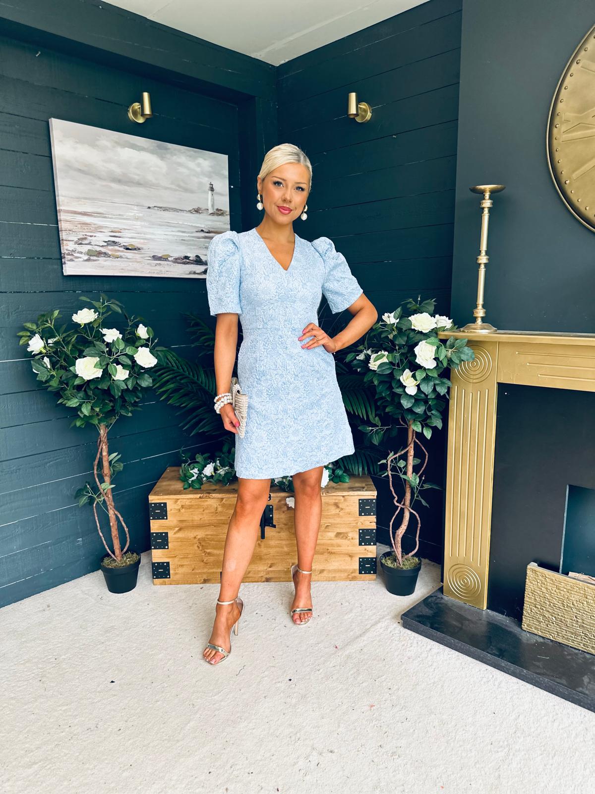 Alva Puff Sleeve Mini Dress Blue