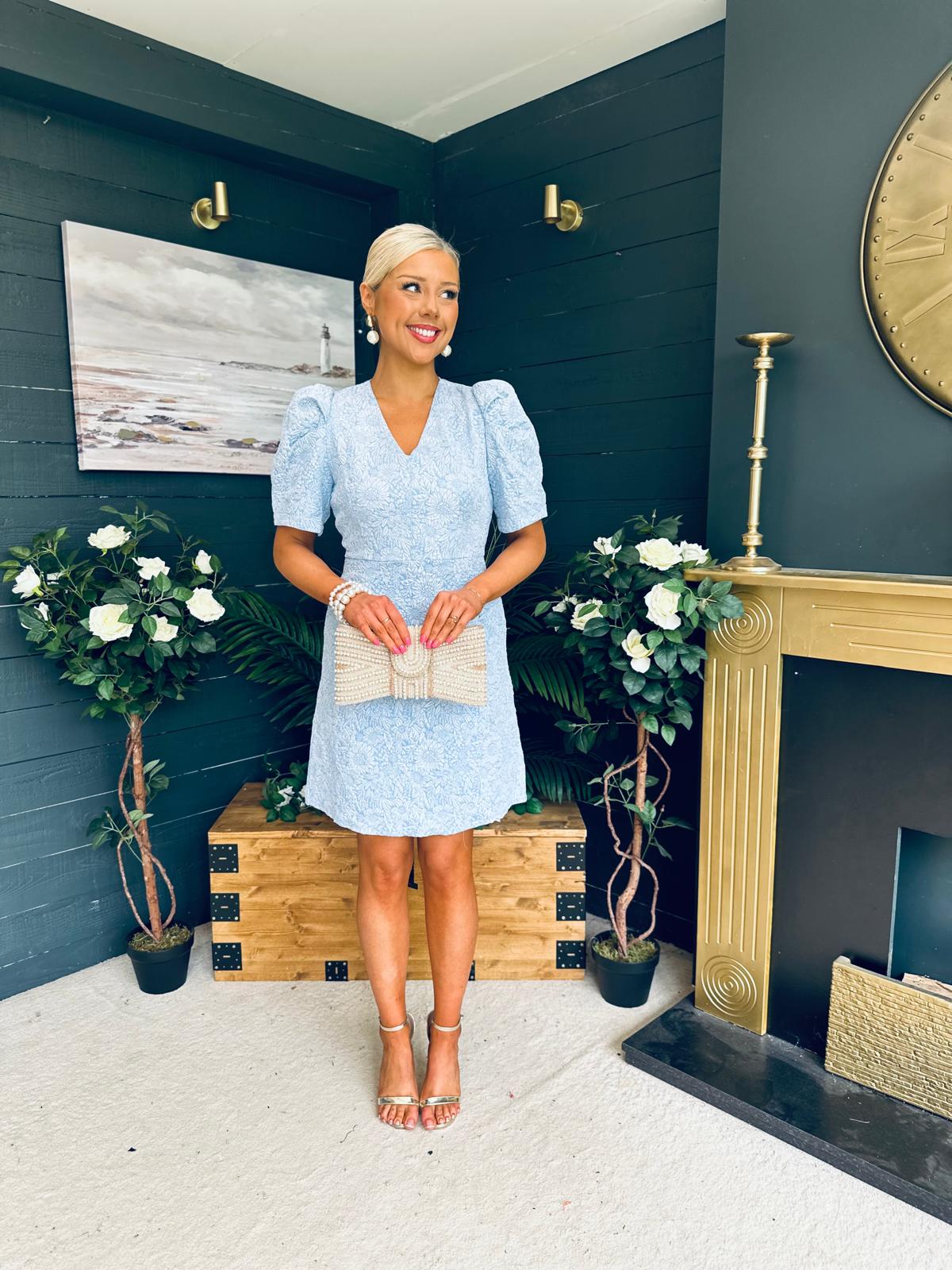 Alva Puff Sleeve Mini Dress Blue