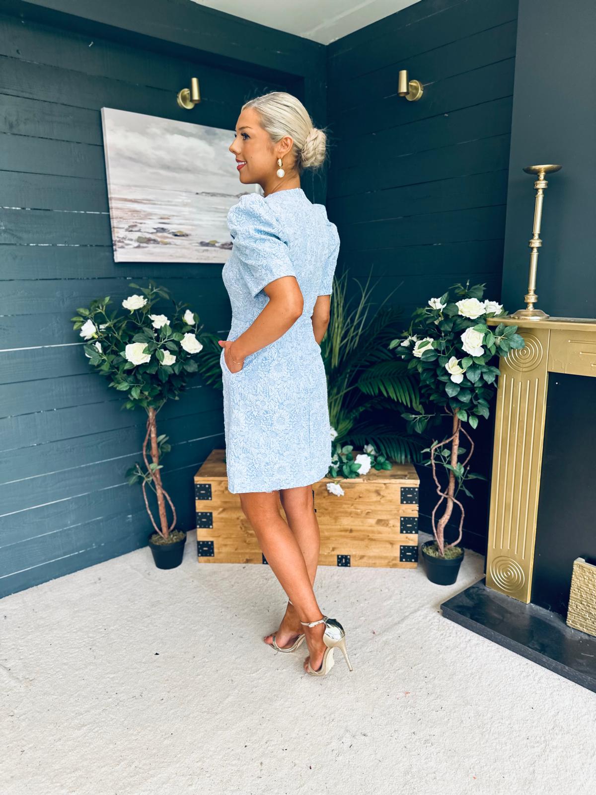 Alva Puff Sleeve Mini Dress Blue