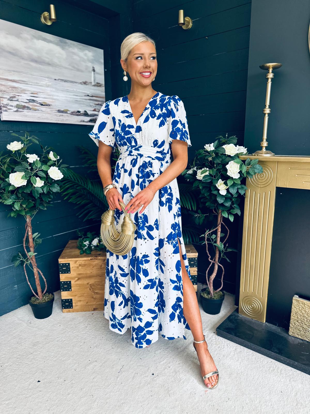 Stephie Detailed Midi Dress Cobalt