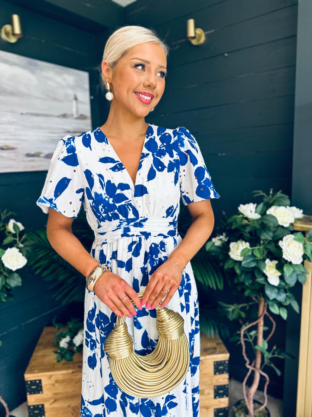 Stephie Detailed Midi Dress Cobalt