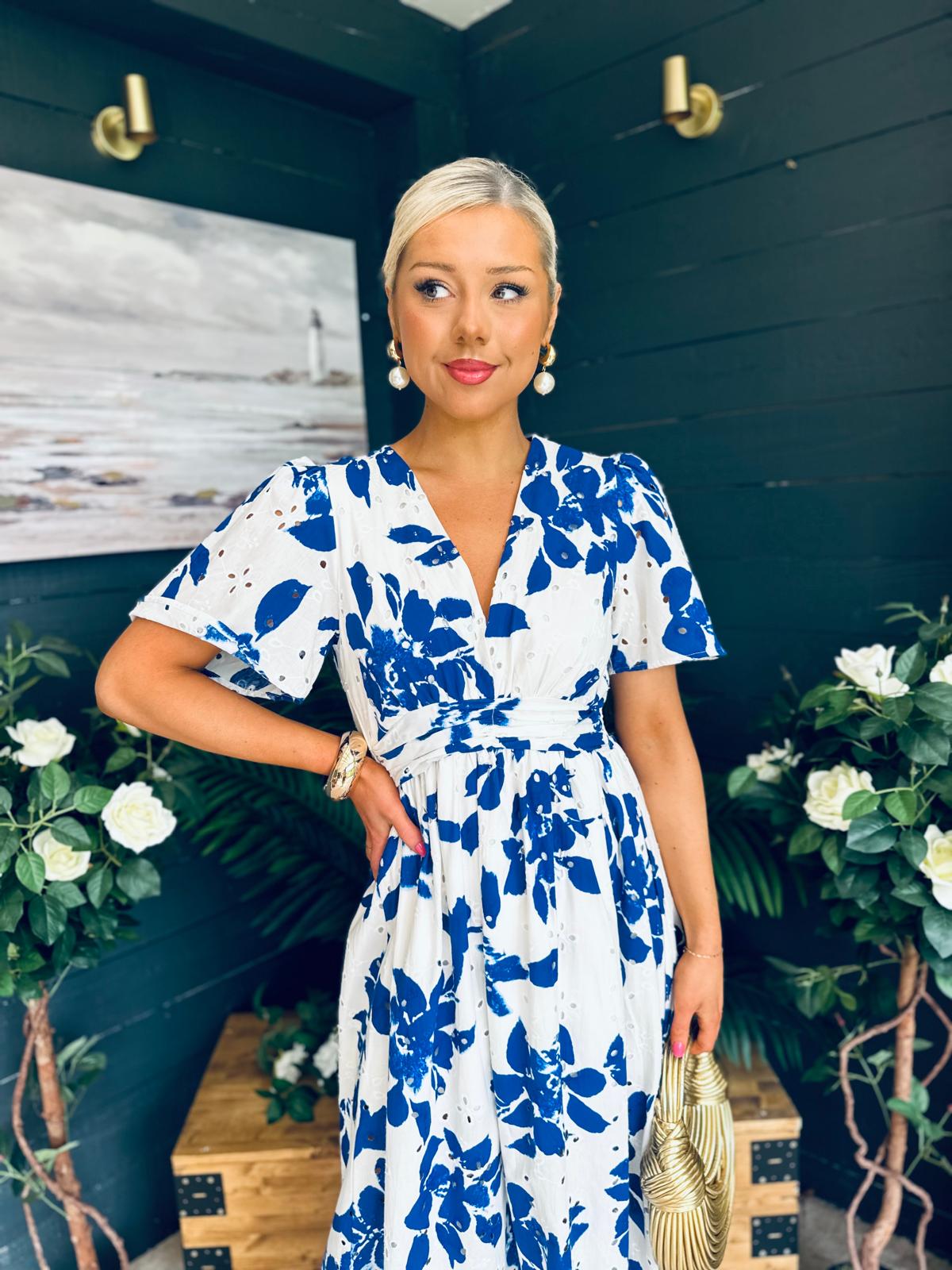 Stephie Detailed Midi Dress Cobalt