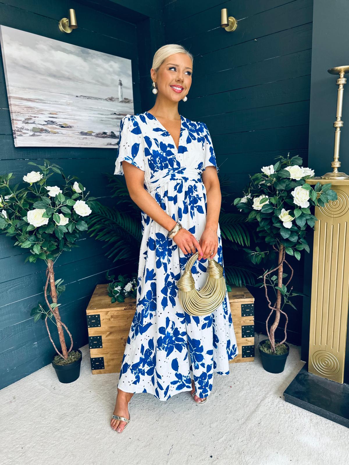 Stephie Detailed Midi Dress Cobalt
