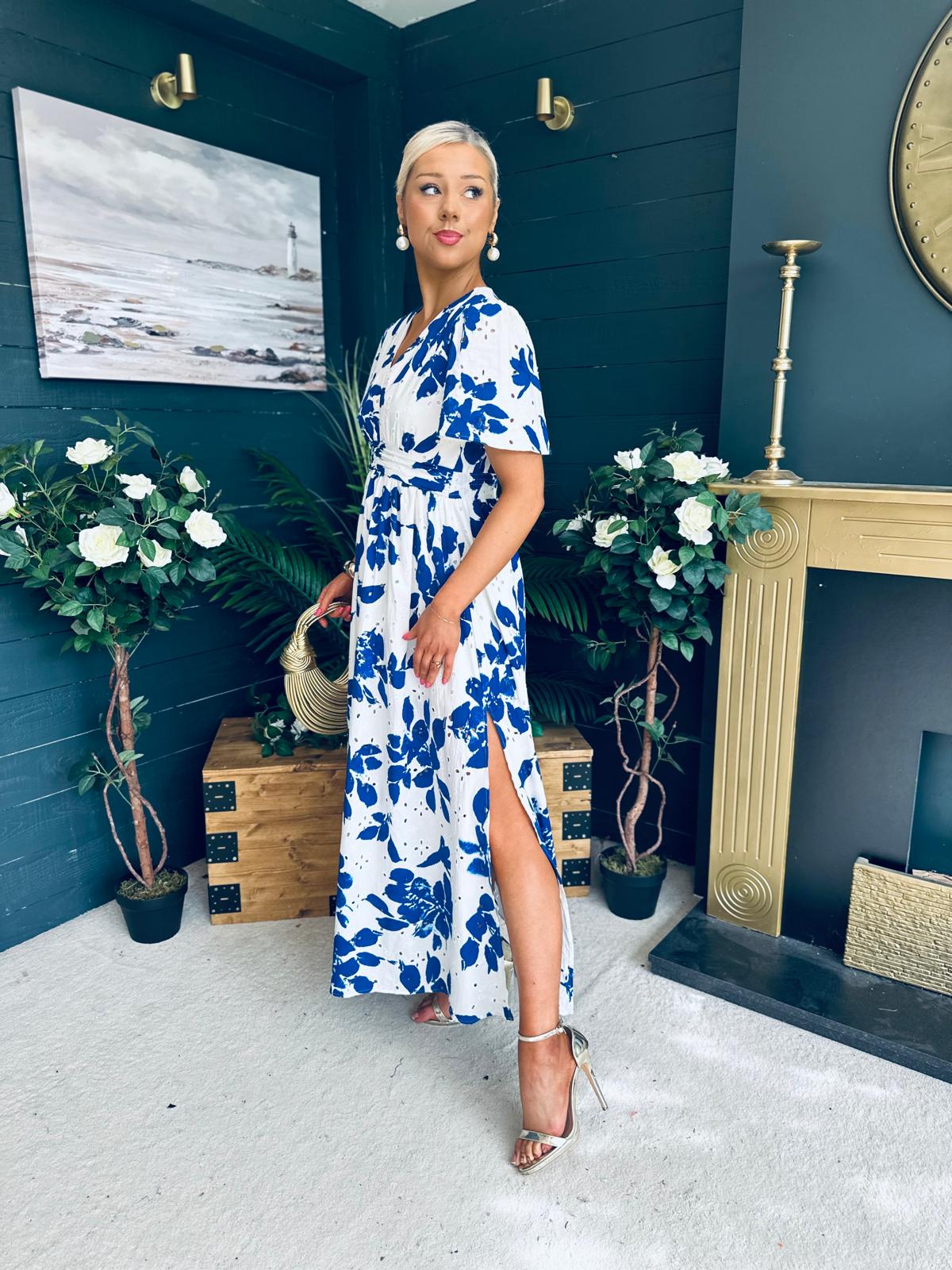 Stephie Detailed Midi Dress Cobalt