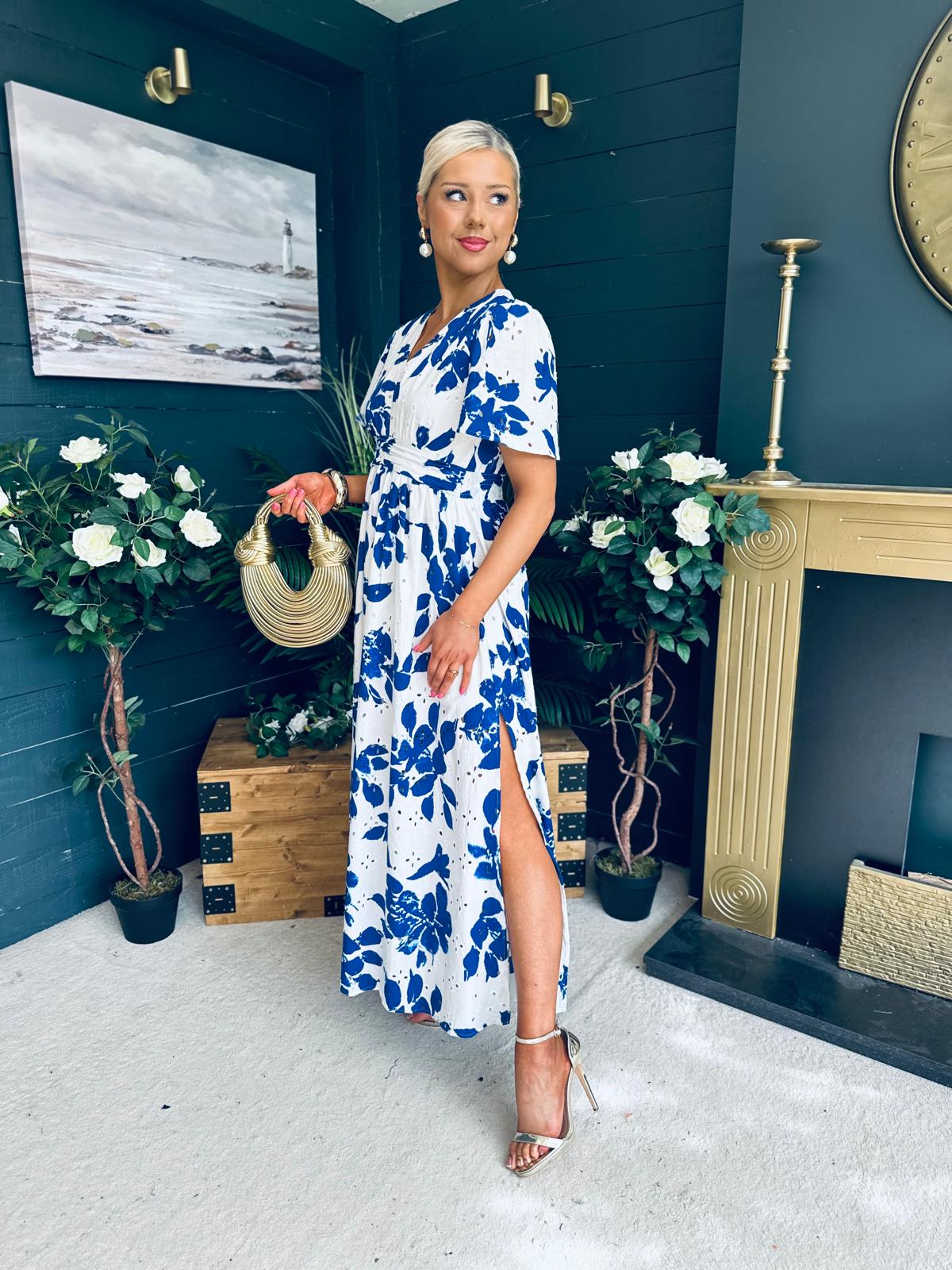 Stephie Detailed Midi Dress Cobalt