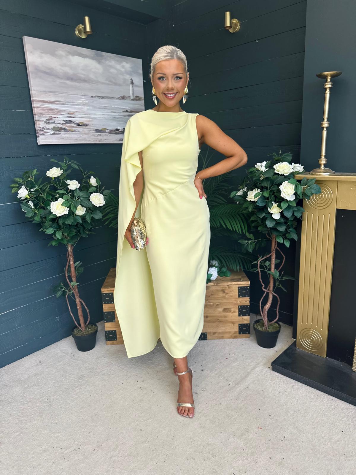 Hudson Cape Detail Occasion Dress Yellow