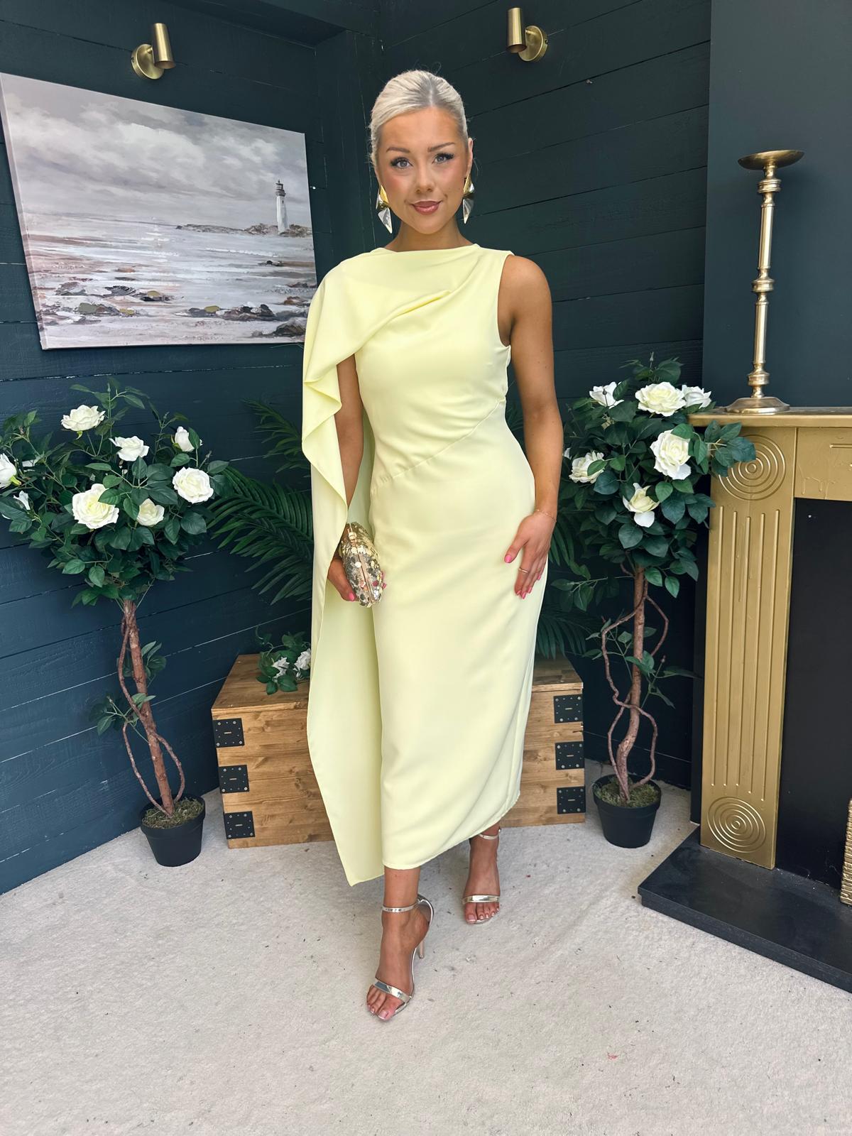 Hudson Cape Detail Occasion Dress Yellow