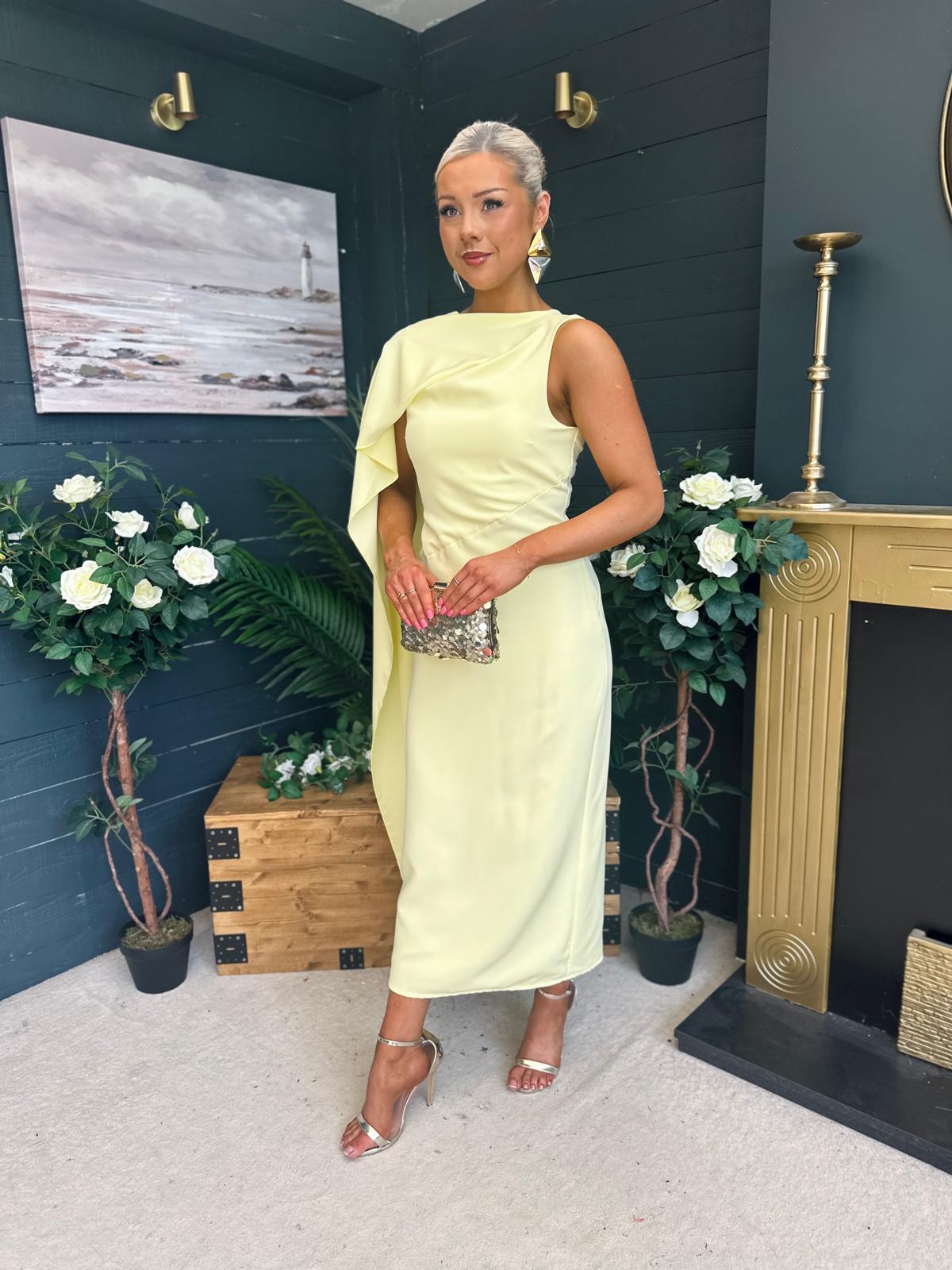 Hudson Cape Detail Occasion Dress Yellow