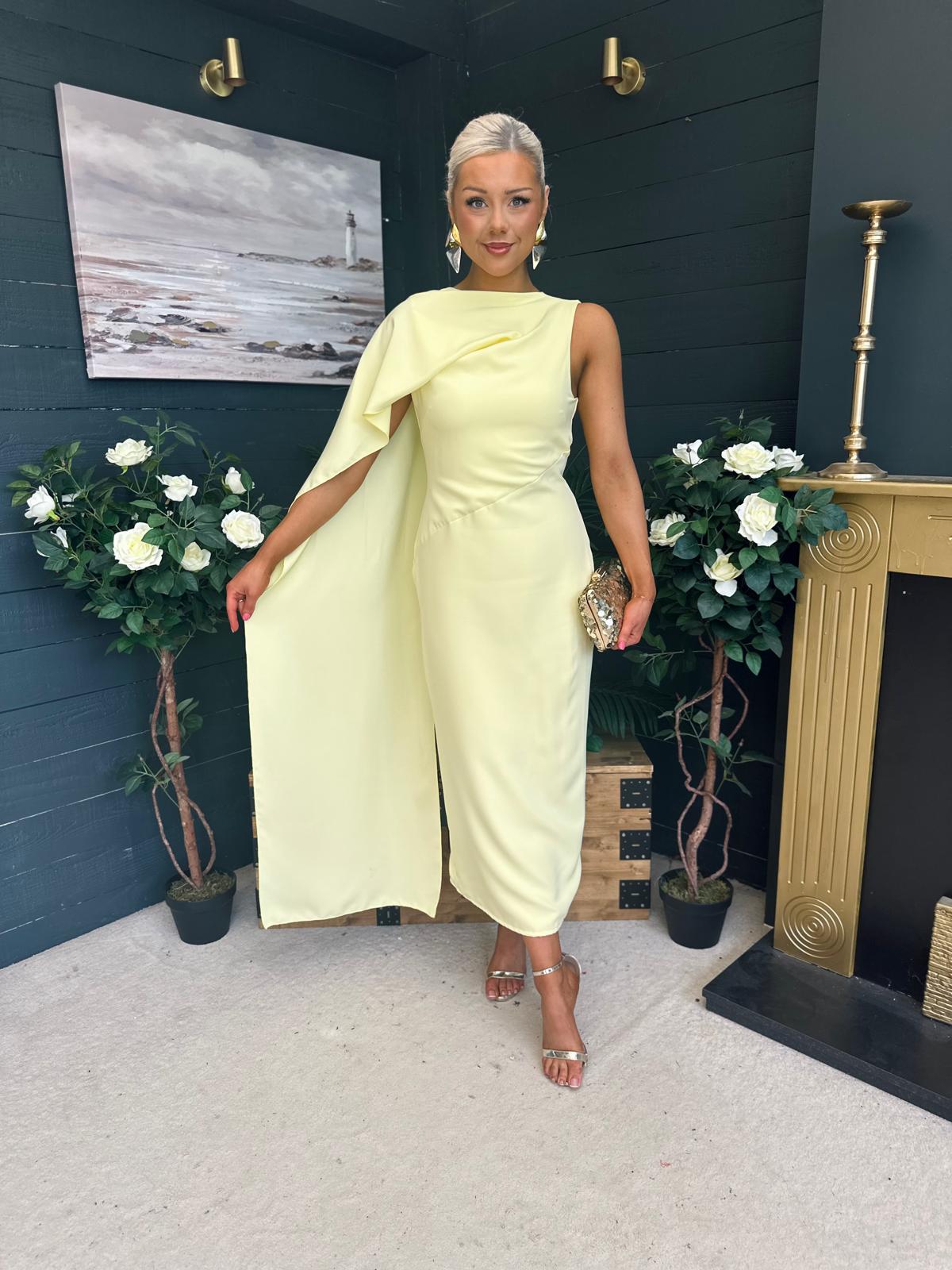 Hudson Cape Detail Occasion Dress Yellow