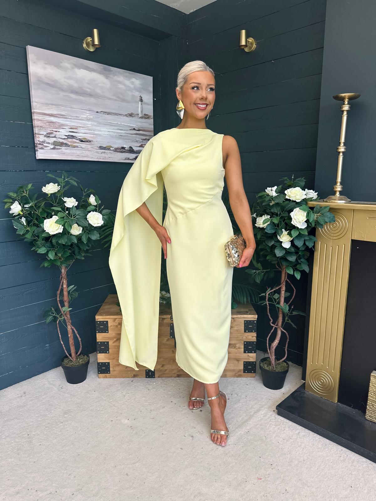 Hudson Cape Detail Occasion Dress Yellow