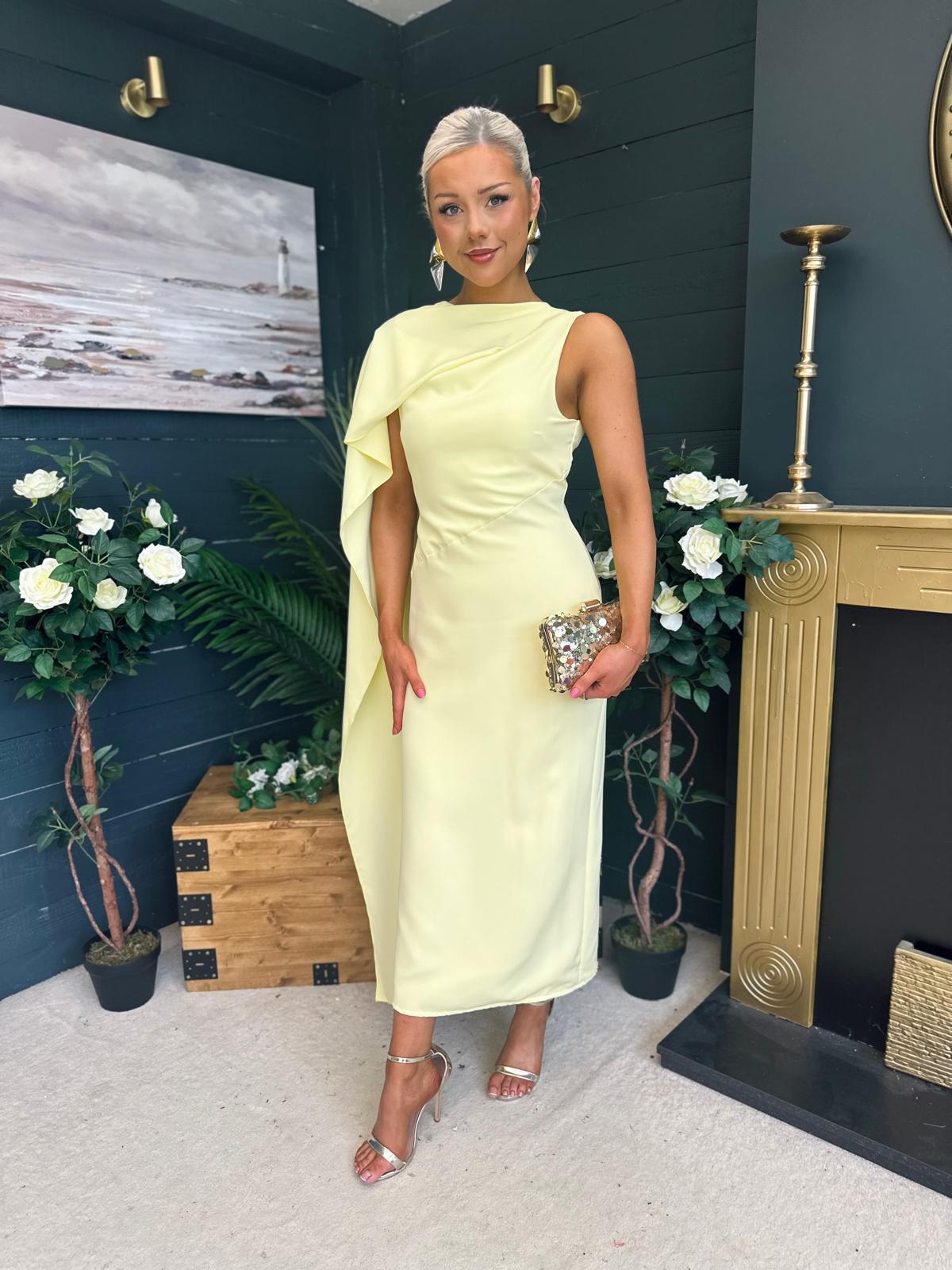 Hudson Cape Detail Occasion Dress Yellow