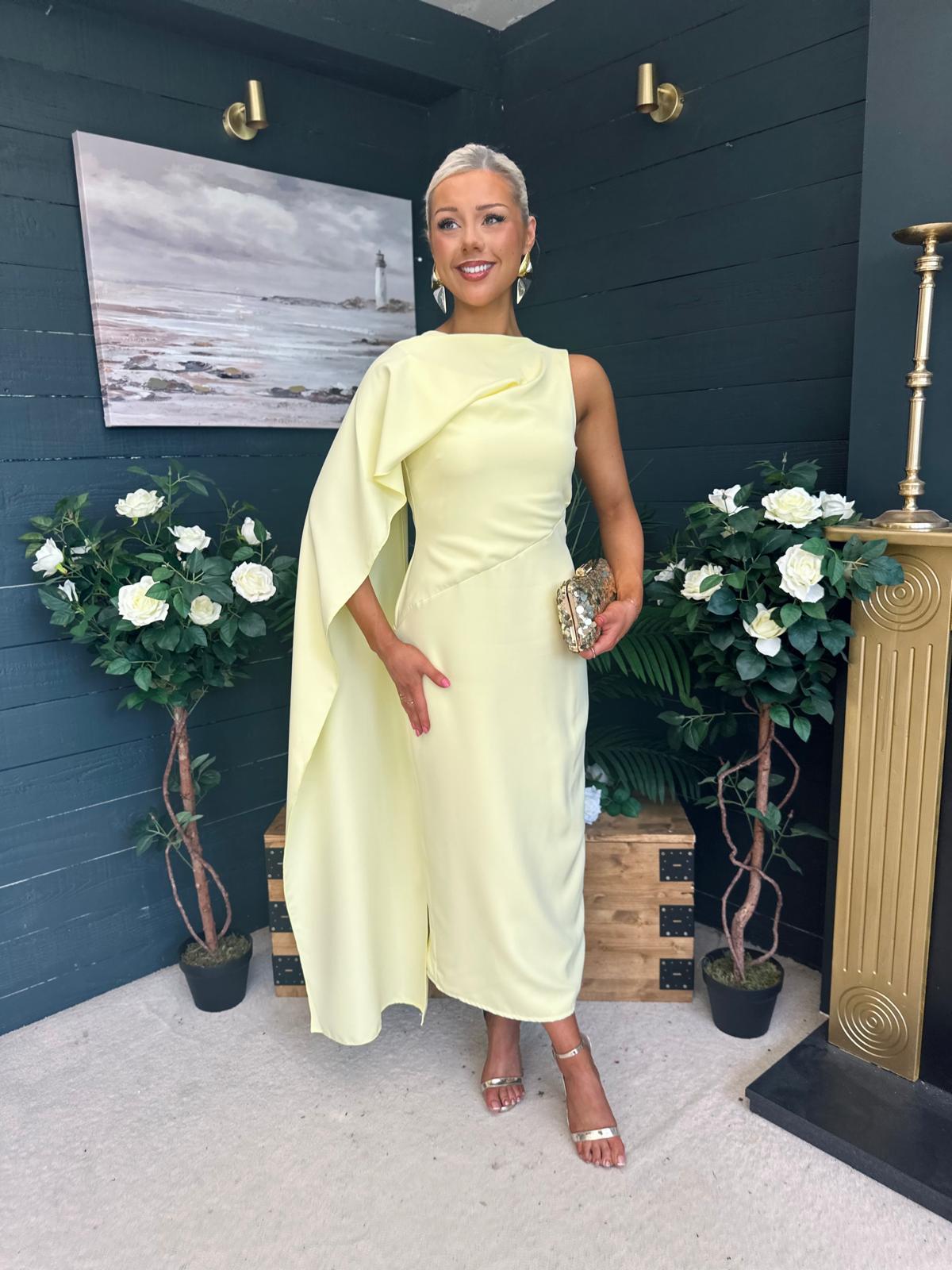 Hudson Cape Detail Occasion Dress Yellow