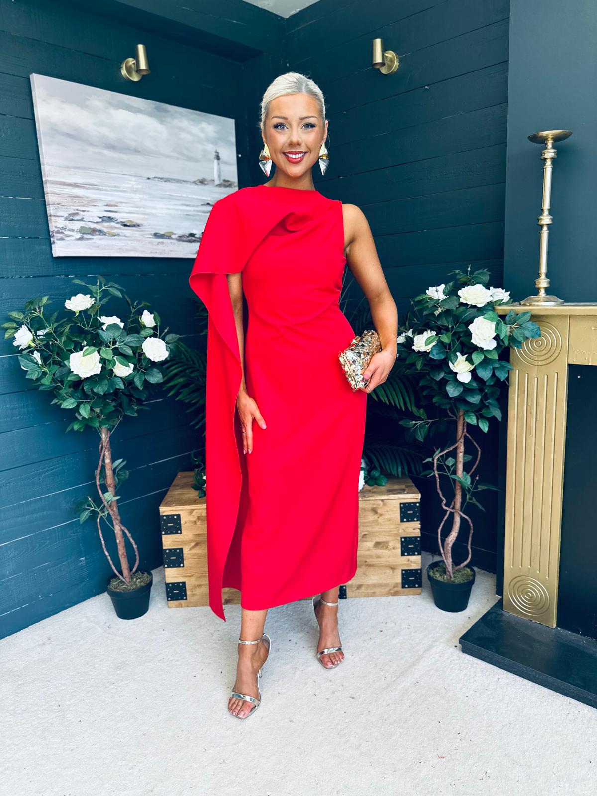 Hudson Cape Detail Occasion Dress Red