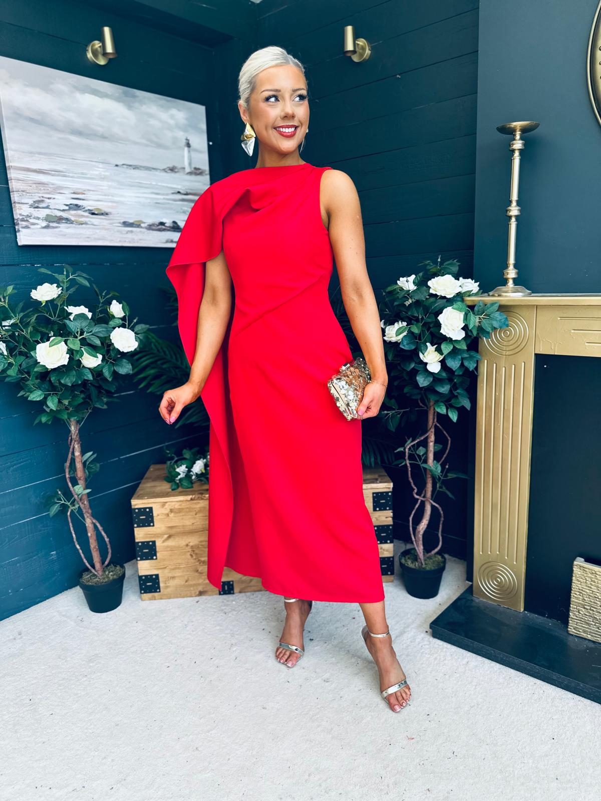 Hudson Cape Detail Occasion Dress Red