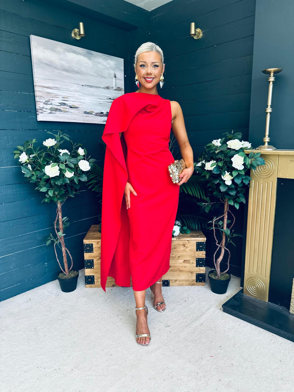 Hudson Cape Detail Occasion Dress Red