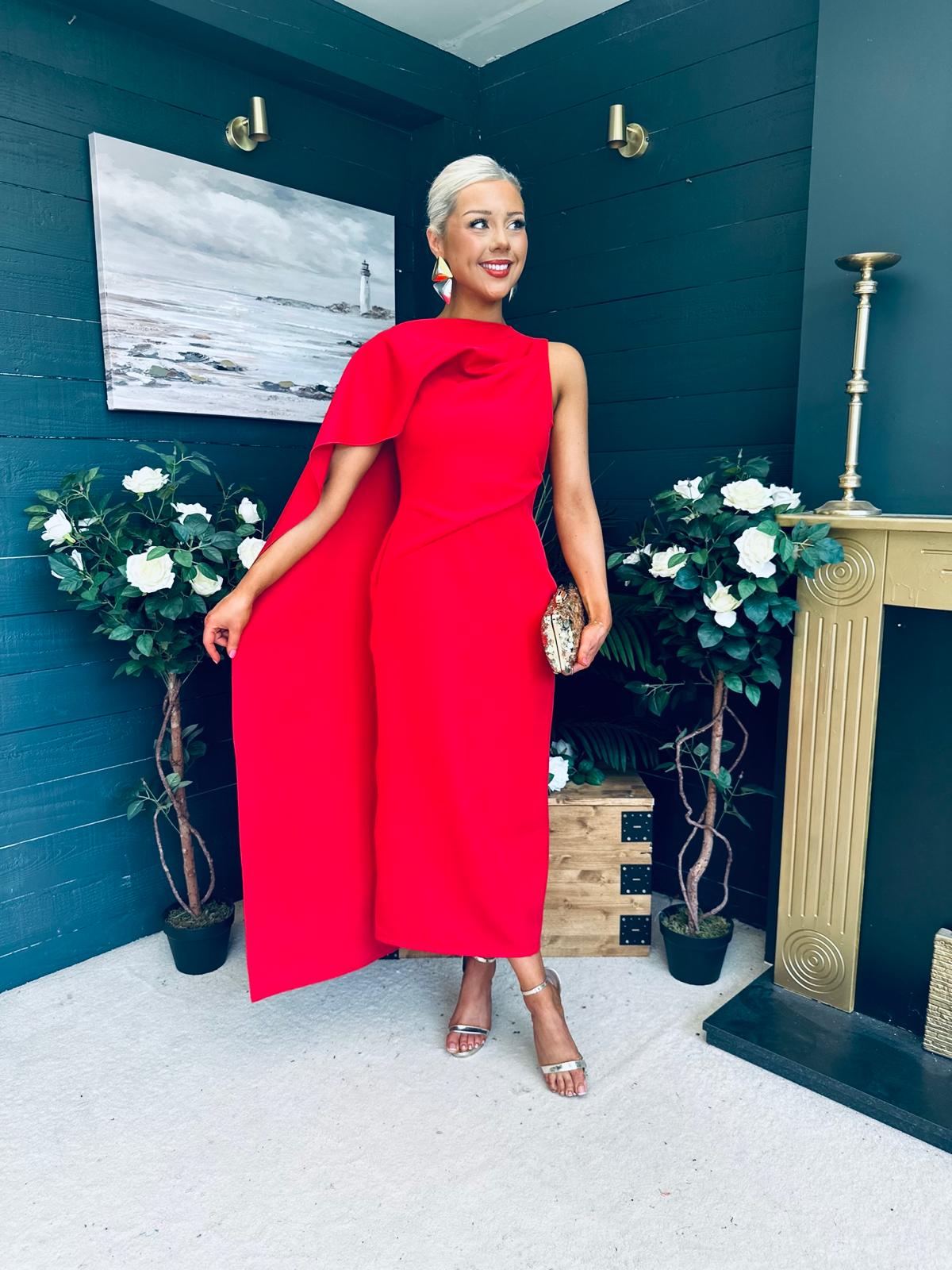 Hudson Cape Detail Occasion Dress Red