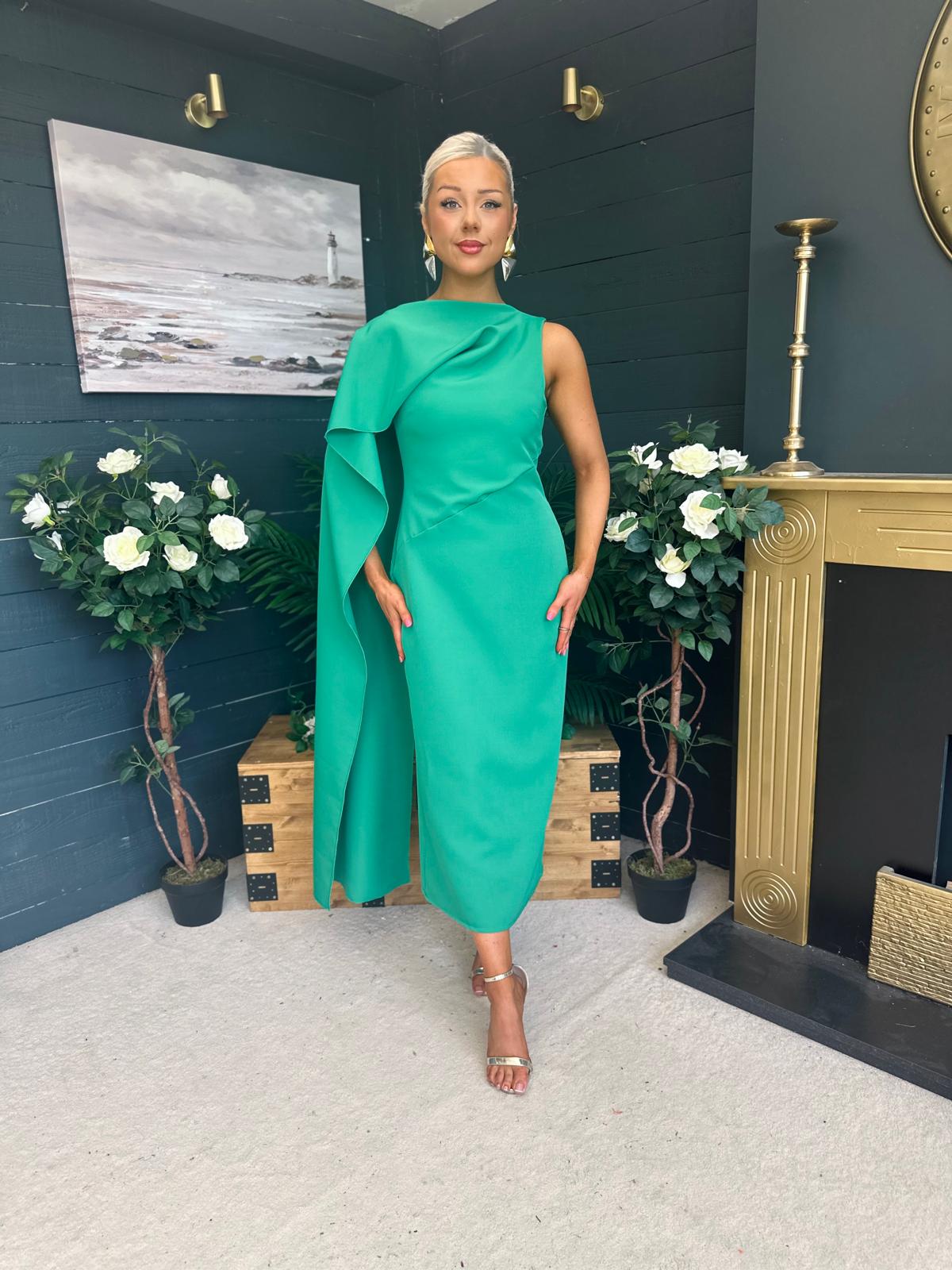 Hudson Cape Detail Occasion Dress Emerald