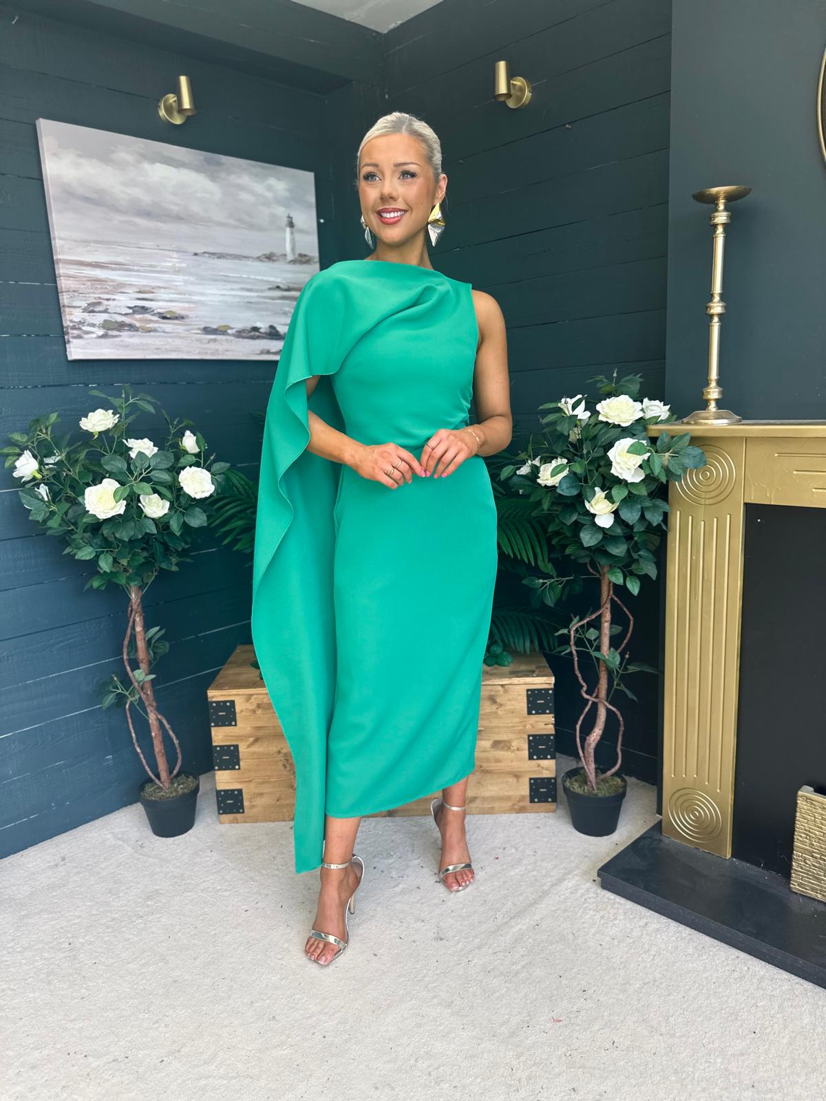 Hudson Cape Detail Occasion Dress Emerald