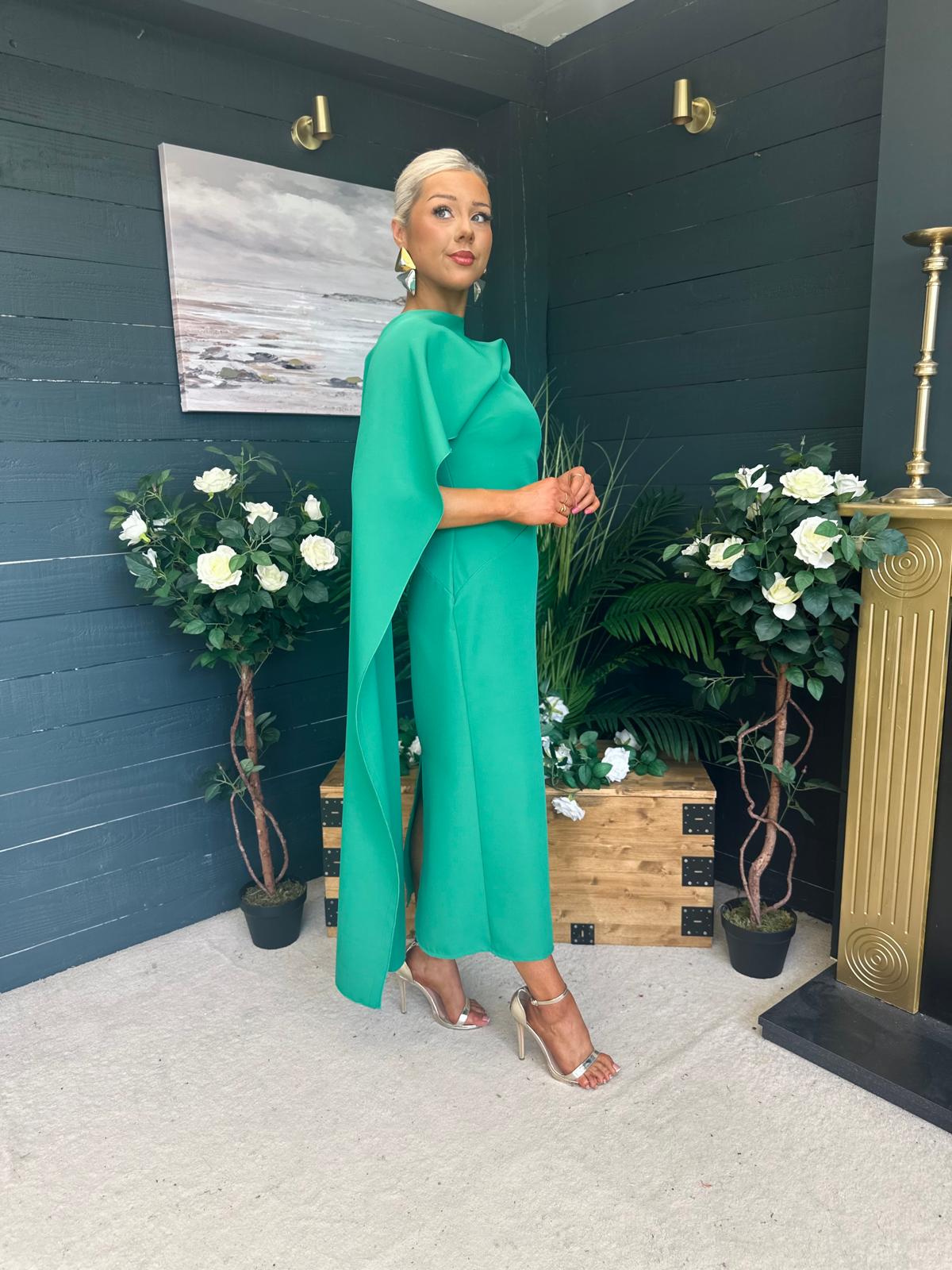 Hudson Cape Detail Occasion Dress Emerald