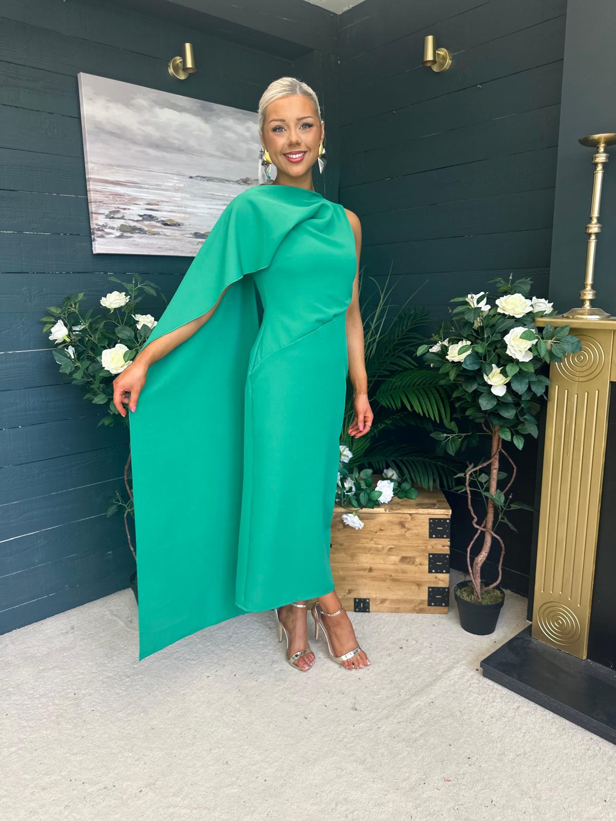Hudson Cape Detail Occasion Dress Emerald