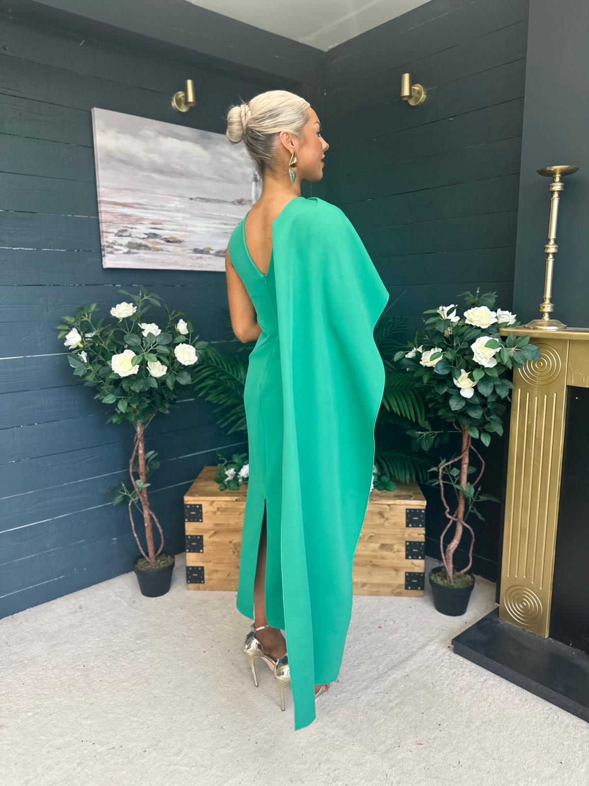 Hudson Cape Detail Occasion Dress Emerald