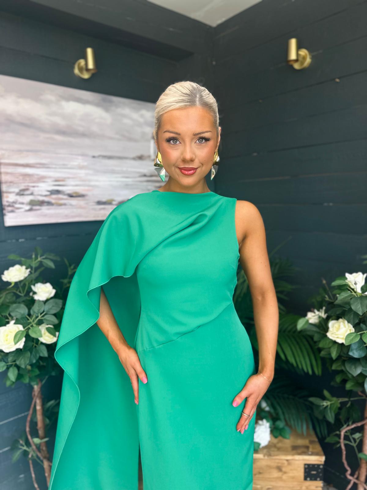 Hudson Cape Detail Occasion Dress Emerald