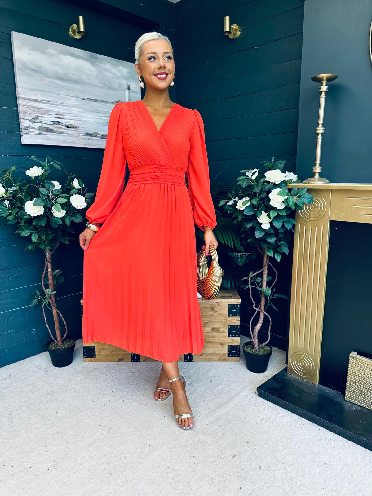 Blaire Banded Midi Dress Orange